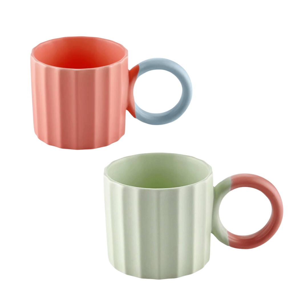 The Mia Runden Porselen Yeşil Pembe 2'li Kupa 250 ml