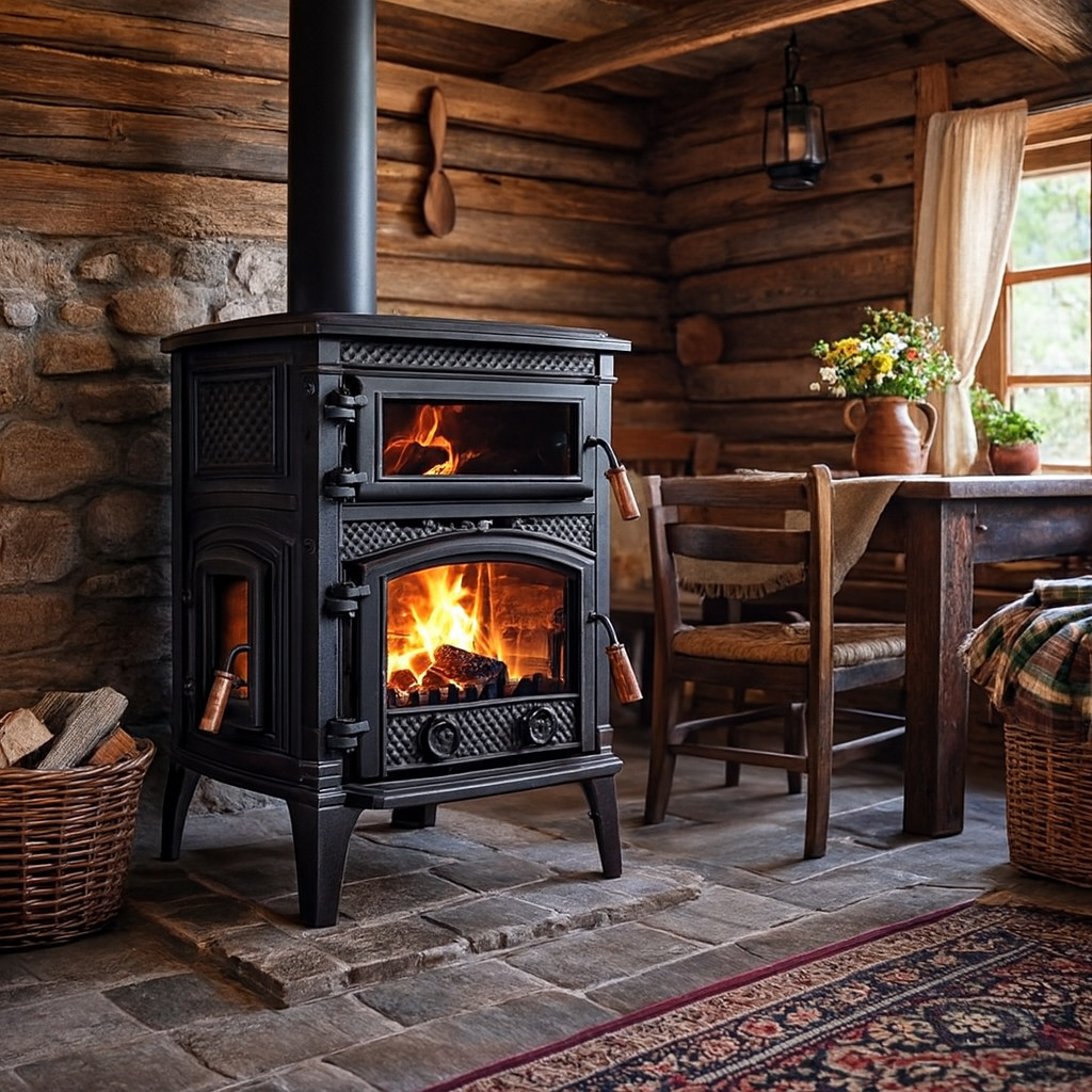 Volkan V-09 Üç Camlı Yan Kapak Fırınlı Döküm Şömine Soba