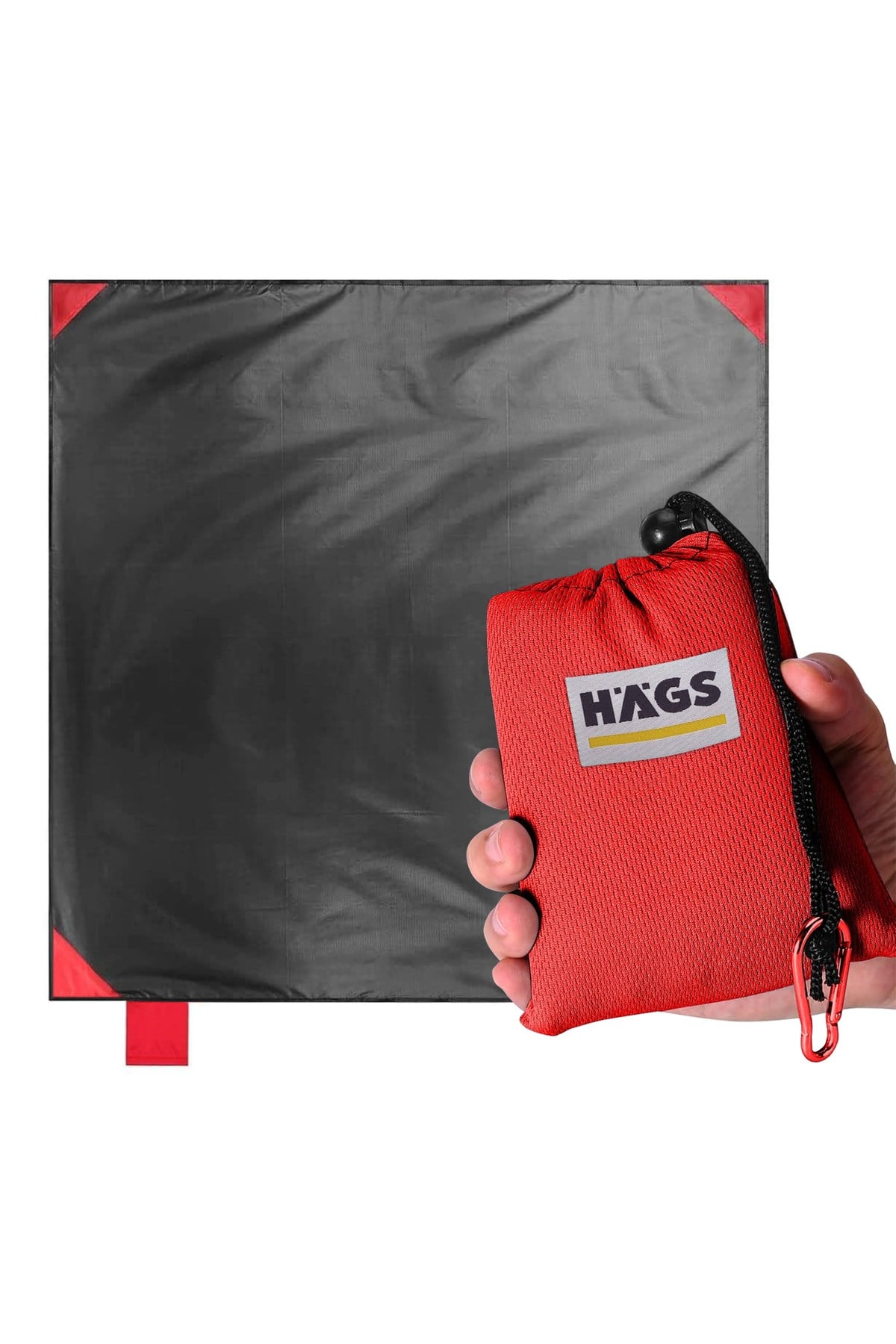Haegs Cep Yer Örtüsü, Piknik Örtüsü Kamp Matı, Plaj Yer Örtüsü, Su Geçirmez, Kum Tutmaz, Hızlı Kurur, Hafif, Katlanabilir İnce Zemin Örtüsü Outdoor Açık Hava Kamp Yürüyüş Seyahat için - El Askılı - 150-150cm - Kırmızı
