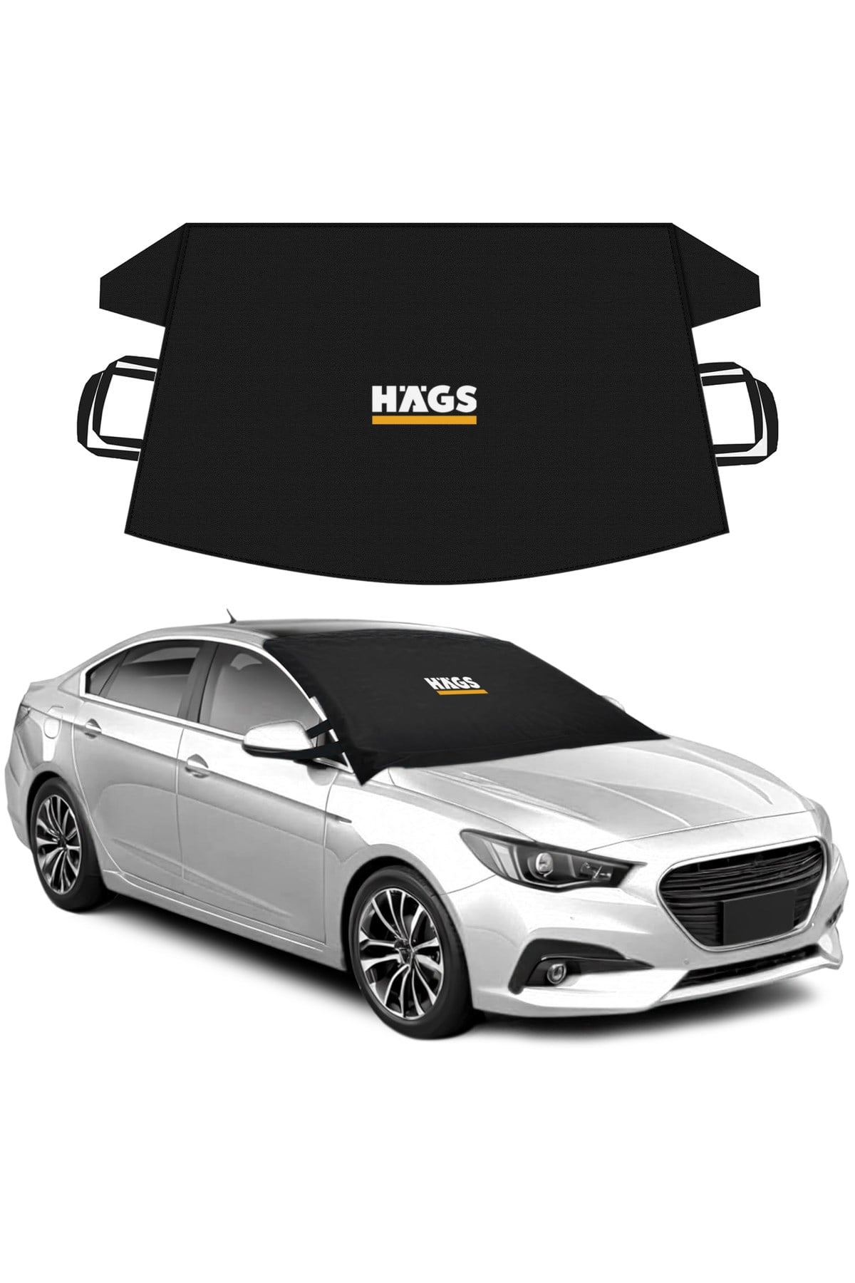 Haegs Buz ve Kar Önleyici Araç Ön Cam Örtüsü Brandası | Ağır Hizmet Tipi 600D Oxford Kumaş | Arabalar, SUV`lar, Kamyonetler İçin Oto Ön Cam Koruyucu Güneşlik | Don Örtüsü (178x106cm) L - Siyah