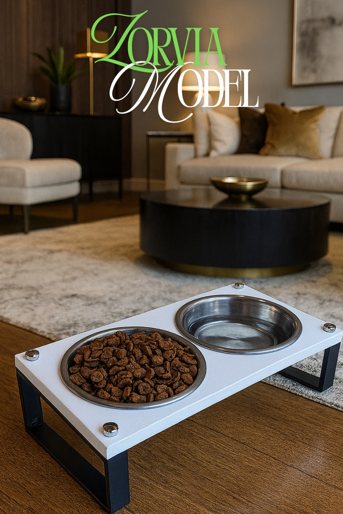Reyo OK-AY Store Zorvia Paslanmaz Çelik Kedi Köpek Mama ve Su Kabı Standı, %10 Eğimli, Ergonomik, Yükseltilmiş Sağlıklı Beslenme, Siyah-Beyaz