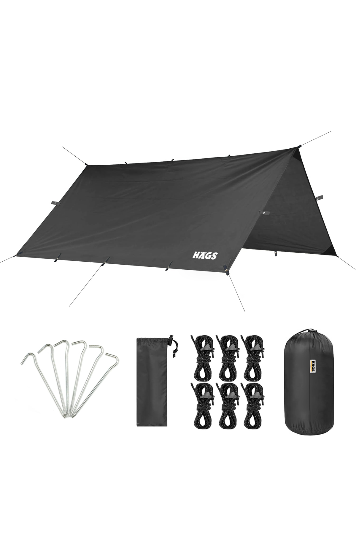 Haegs Tarp Gölgelik Tente, Taşınabilir Örtü Branda Çok İşlevli Outdoor Açık Hava Kamp Seyahat Tente Branda Güneşlik Karavan Tente Yan Çadır Gölgelik - 300x300 cm - Siyah