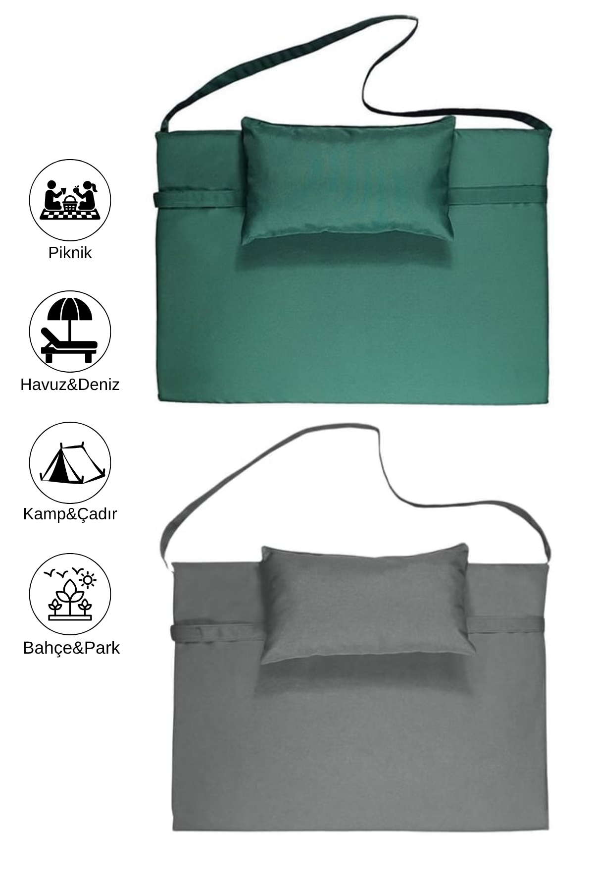 Reyo 2 ADET Taşınabilir Katlanır Plaj Havuz Minderi, Şezlong Minderi Kamp Yatağı Yeşil/Açık Gri 8905-31500