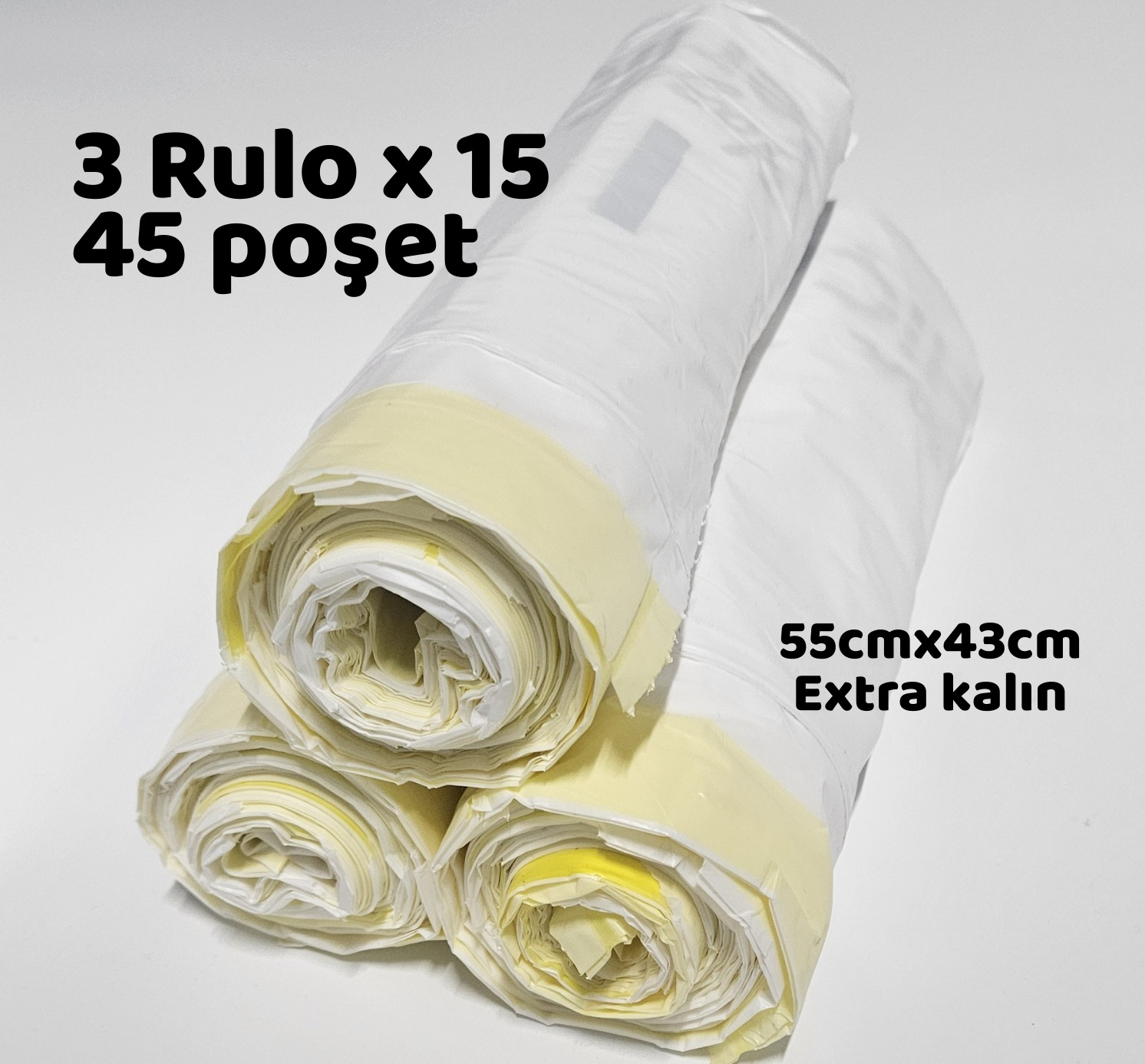 Reyo Yerli Çöp Poşeti Büzgülü Çöp Torbası - 55cmx43cm - Kedi Kumu Poşeti 3x15 Toplam 45 Poşet