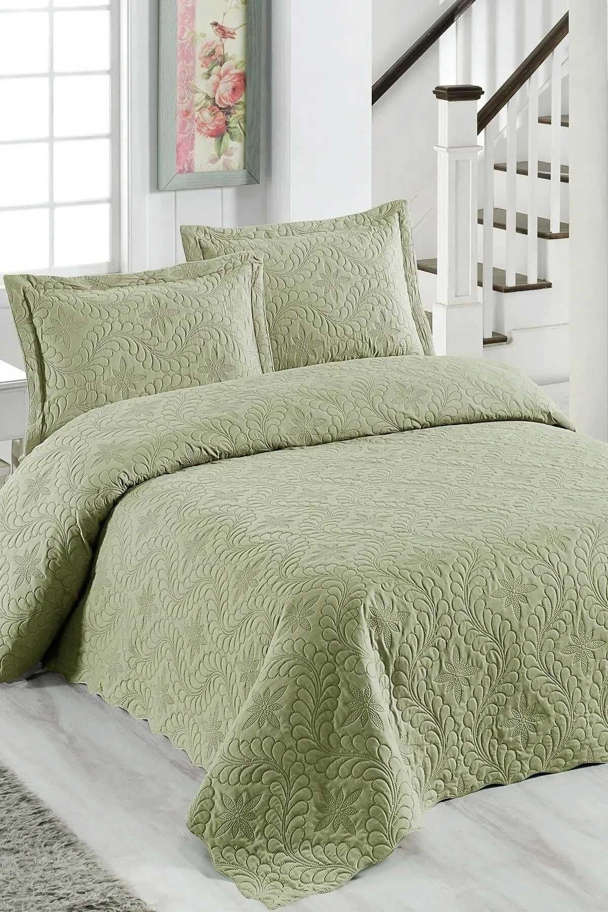 Örtüm Ivy Haki Çift Kişilik Microfiber Kapitone Yatak Örtüsü
