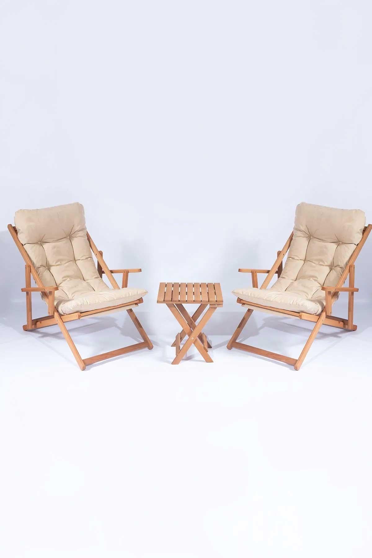 Reyo Loft Kollu Nora Şezlong Seti Bahçe balkon plaj Katlanır İkili Minderli Set 2 Minderli Şezlong 1 Sehpa