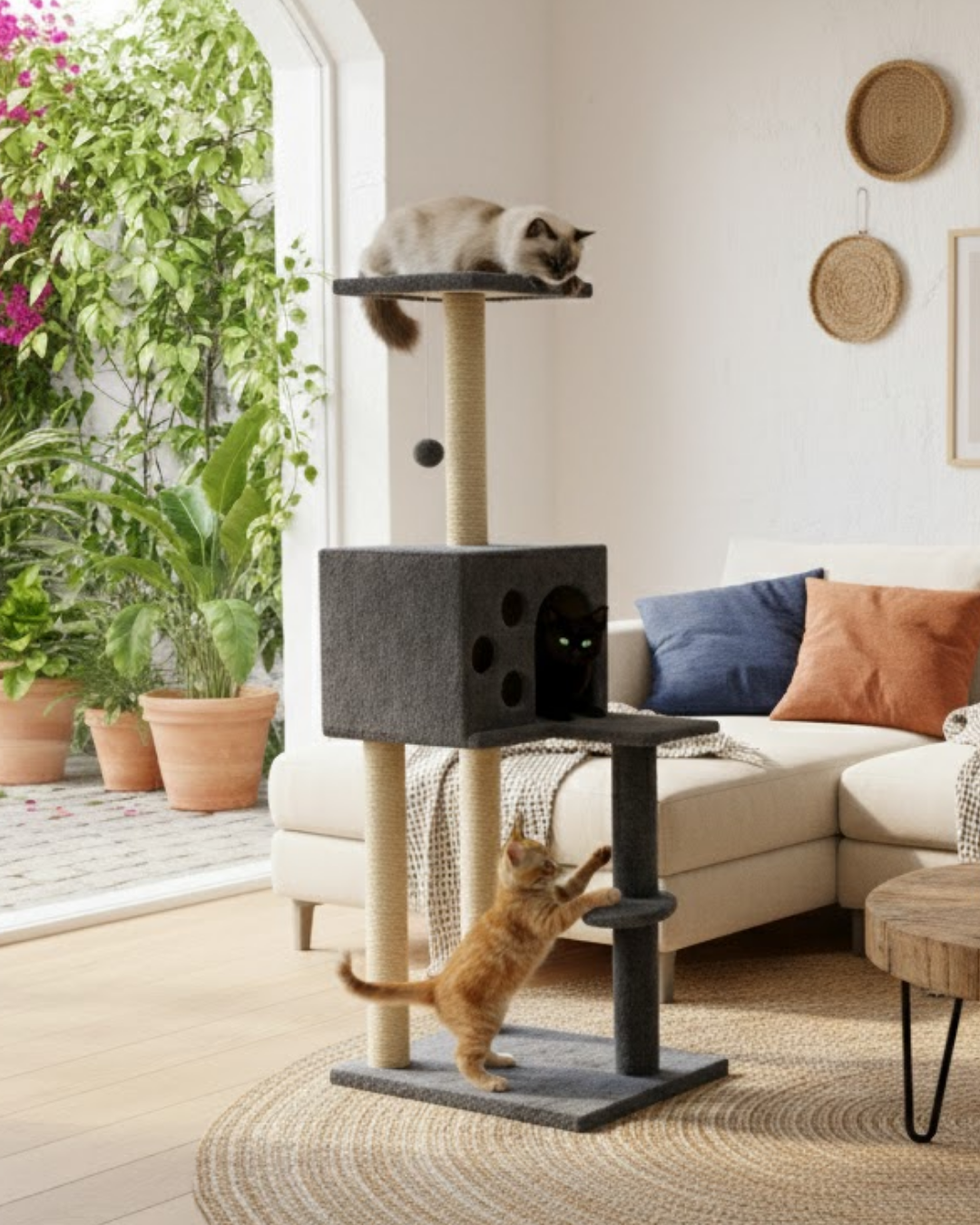 Reyo Pet Kedi Tırmalama ve Oyun Evi Antrasit