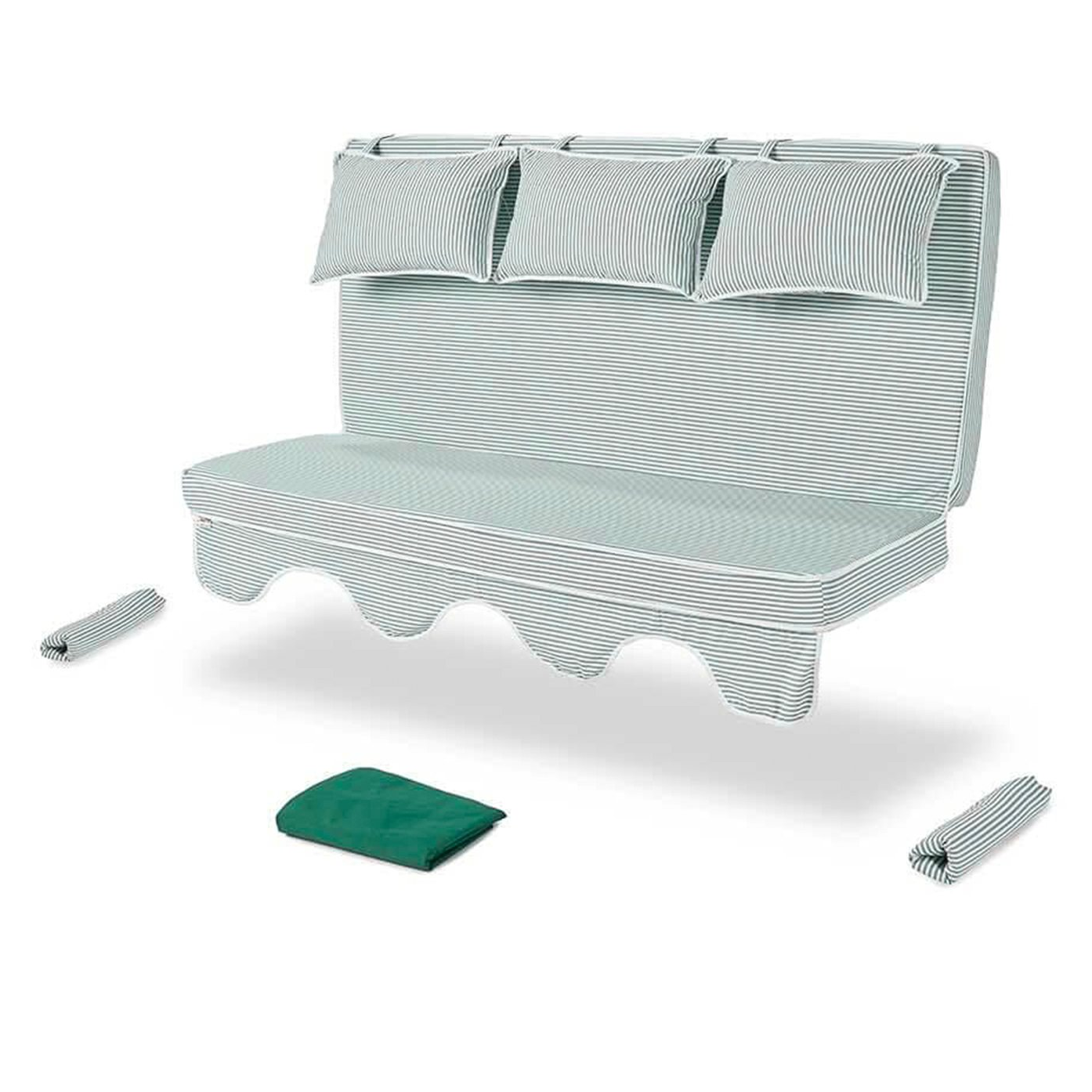 Erinöz Salıncak Minder Takımı 3 Kişilik (Süngerli) - Salvia - Minder: Yeşil Çizgili Tente: Yeşil