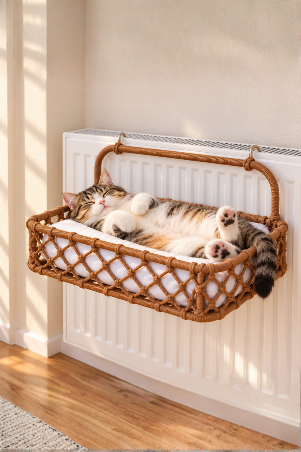 Tasaryum Kedi Köpek Kalorifer Yatağı, Kedi Hamağı, Radyatör Yatağı Kahve