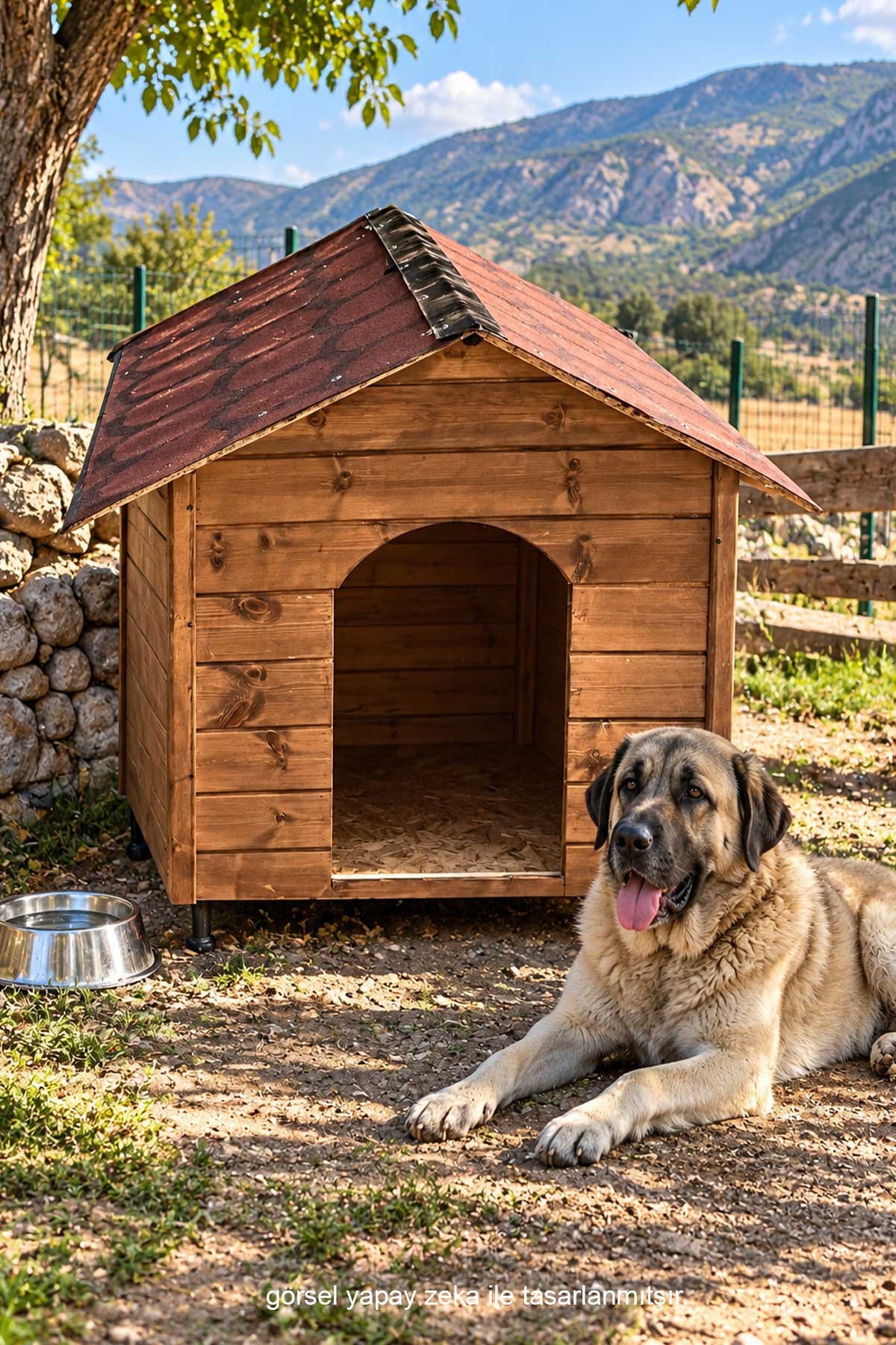 Msay XXL Büyük Boy Köpek Evi, Dış Mekana Uygun Lambiri Ceviz Ahşap, OSB, Şıngıl Çatılı Köpek Evi (Demonte Gönderim)
