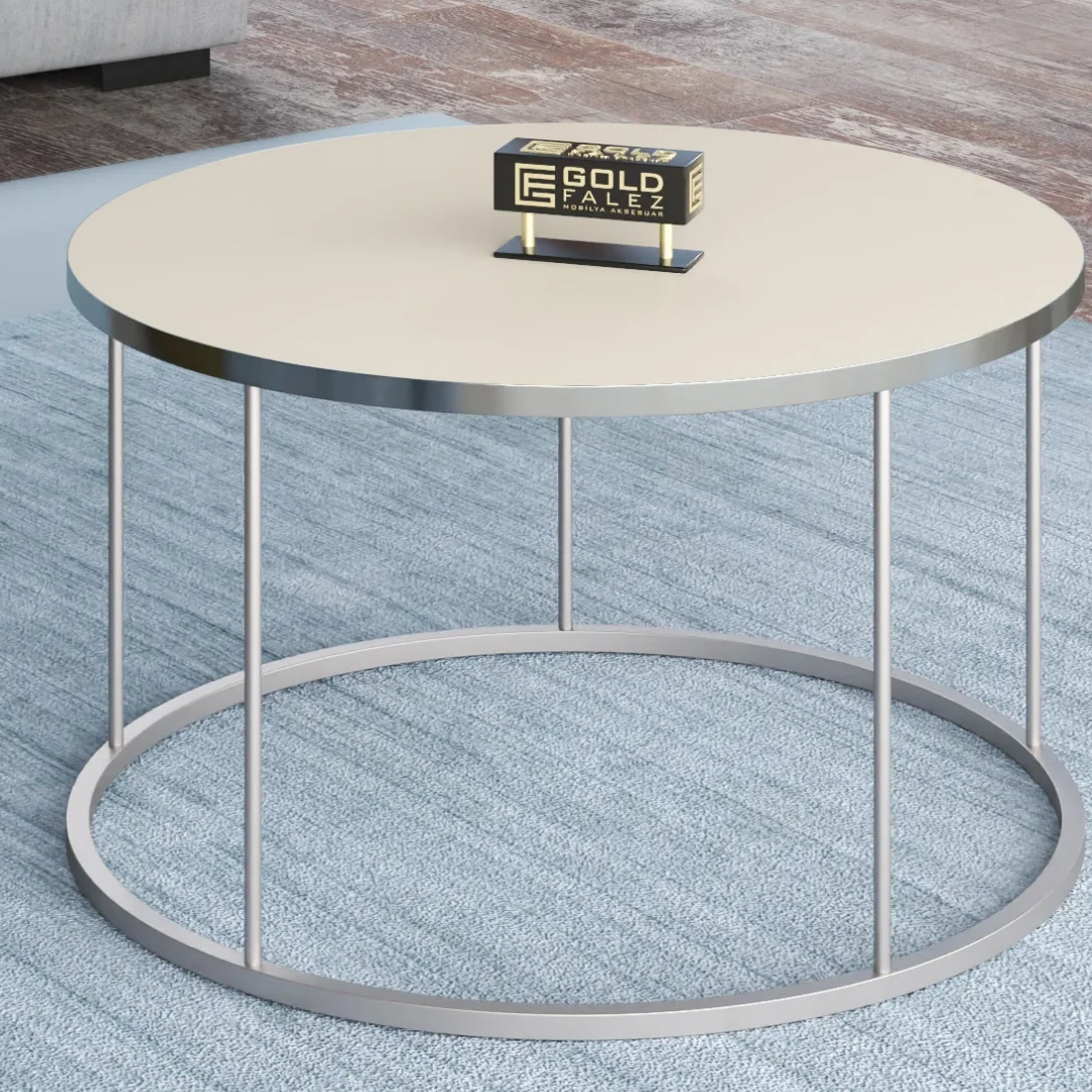 Gold Falez Orta Sehpa Terra Lüx Gümüş Krem