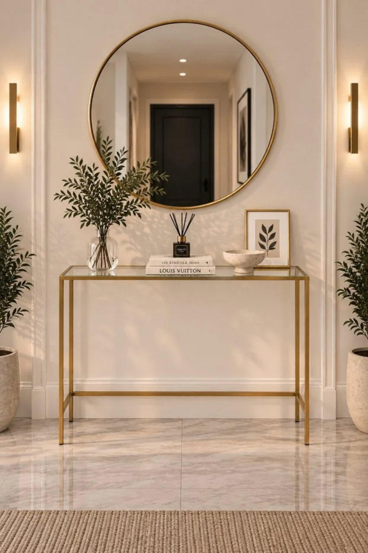 Reyo Zerura Gold Çerçeveli Şeffaf Camlı Antre Dresuar 100x85x20