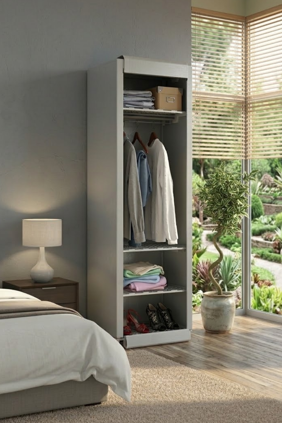 Prado Slim Fit Varyant Çelik Profilli Bez Dolap Gri 