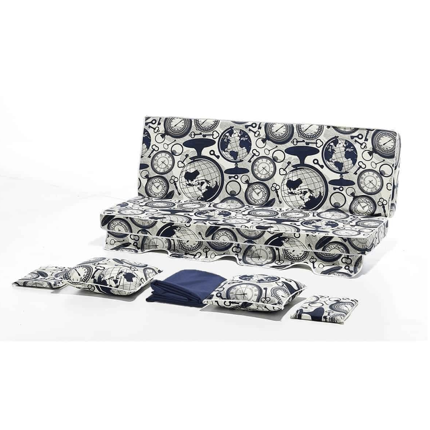 Erinöz Salıncak Minder Kılıf Takımı 2 Kişilik (Süngersiz) - Minder: Dünya & Saat Tente: Lacivert