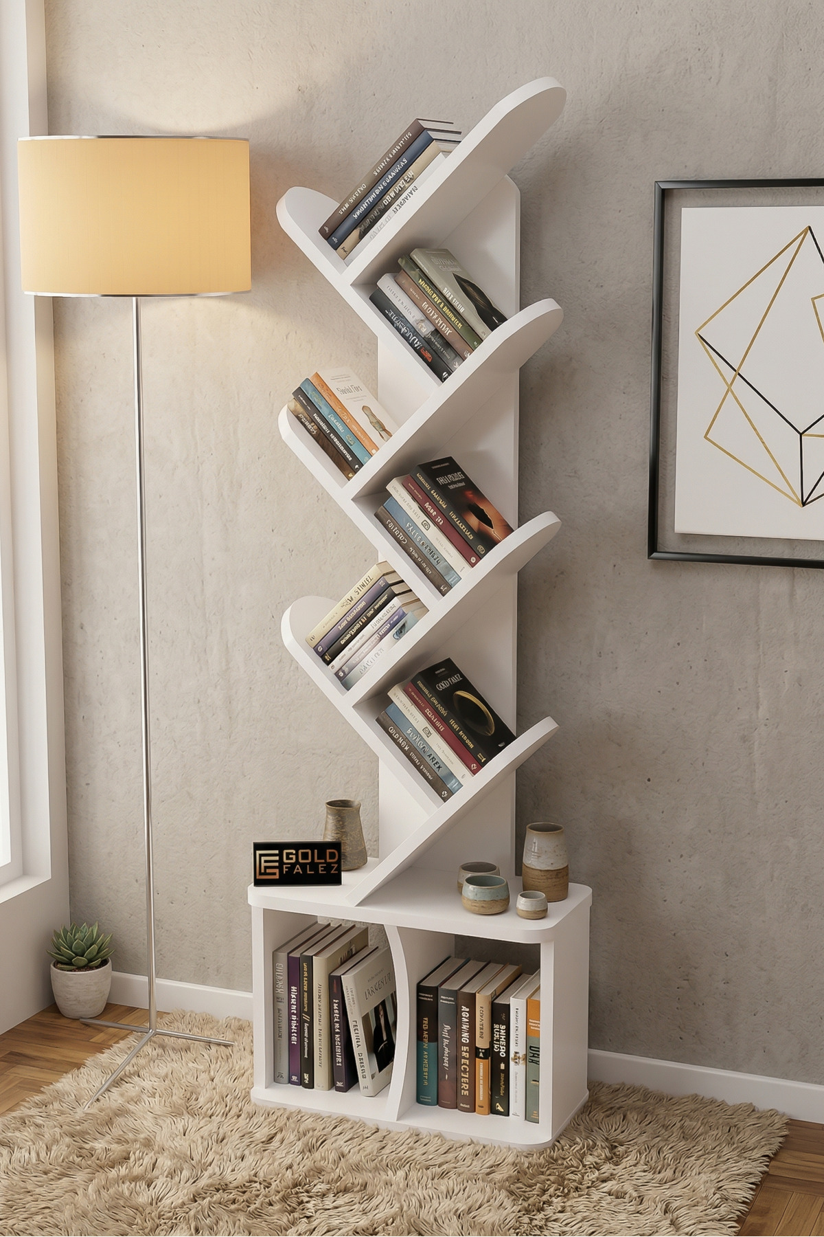 Reyo Falez 10 Raflı Kitaplık Modern Dekoratif Kitap Rafı Çok Katlı Kitap Standı Salon Ofis Organizer 7060 Beyaz