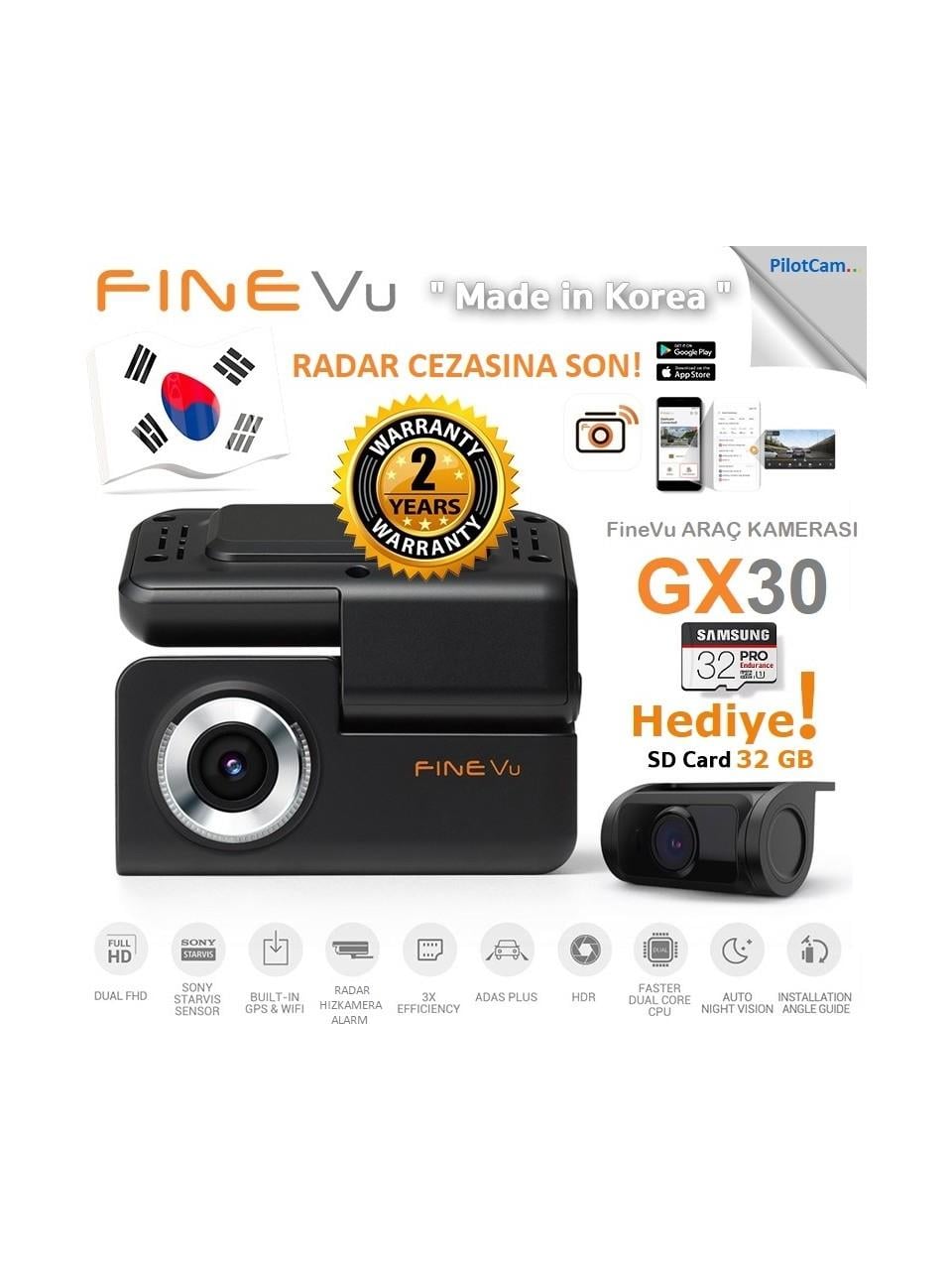 Finevu GX30 New 2ch Eds Radar Wi-Fi Fullhd Araç Kamerası