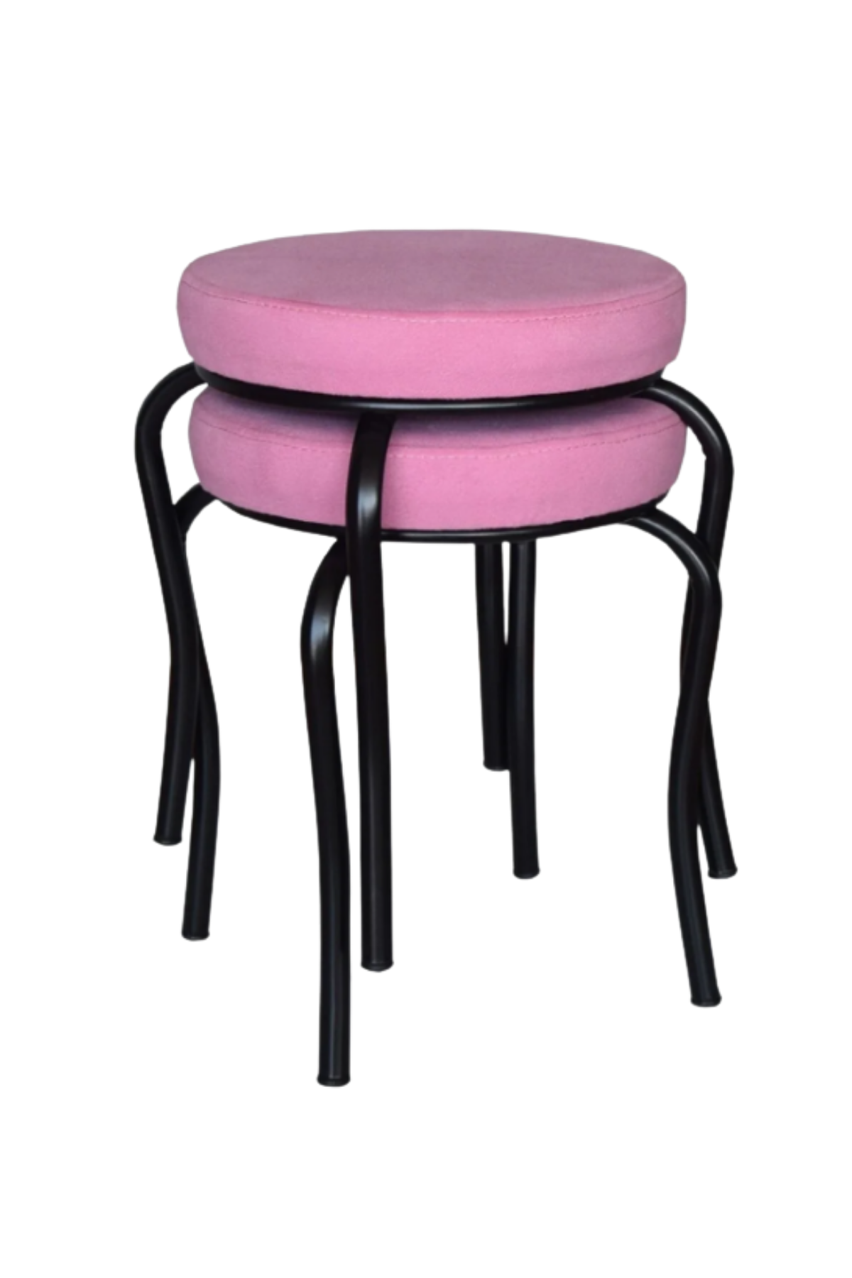 Reyo Ankhira 2 Adet Siyah Metal Ayak Ahtapot Ayaklı Tabure, Tay Tüyü Kumaş, Pembe, Montajlı Gönderim