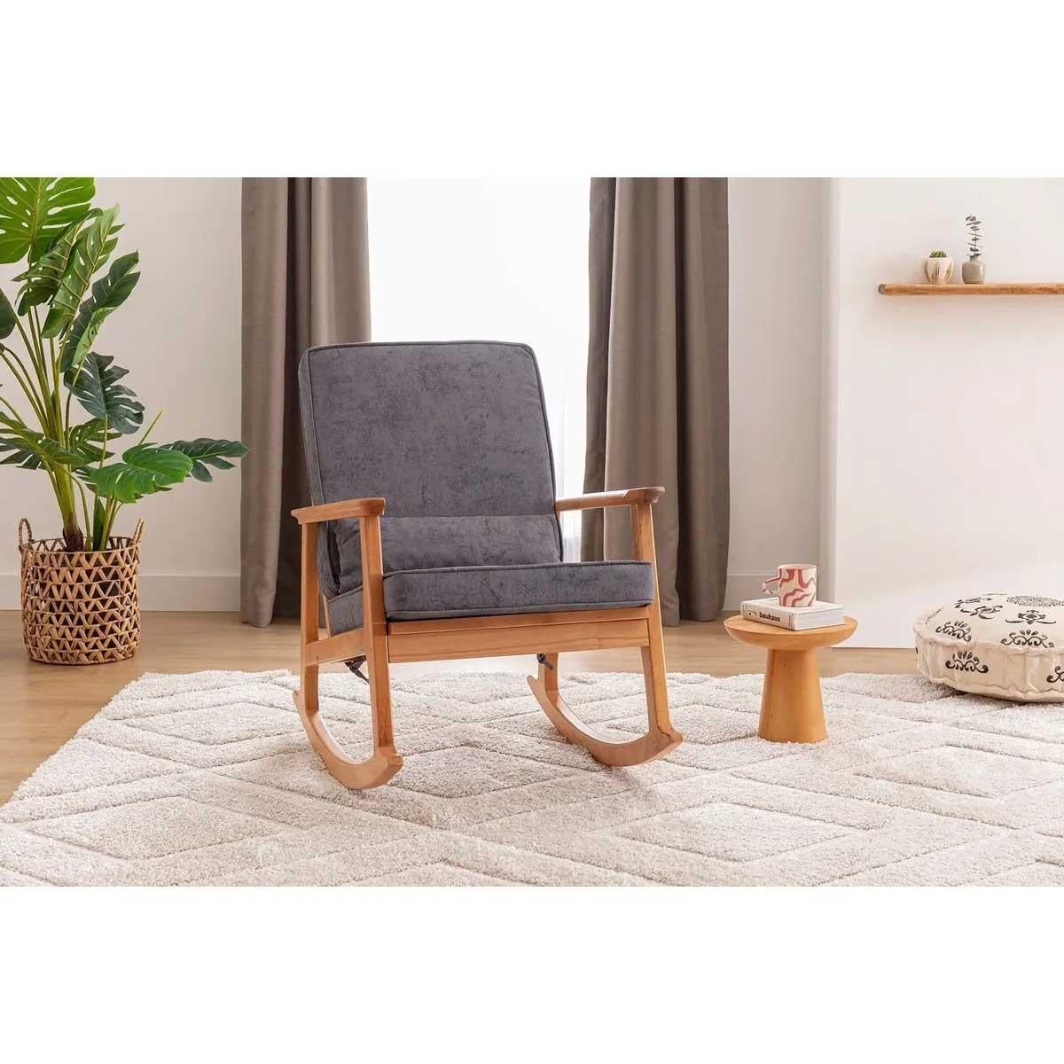 Asedia İskandinav Naturel Antrasit Minderli Puflu Sallanan Sandalye Dinlenme Koltuğu