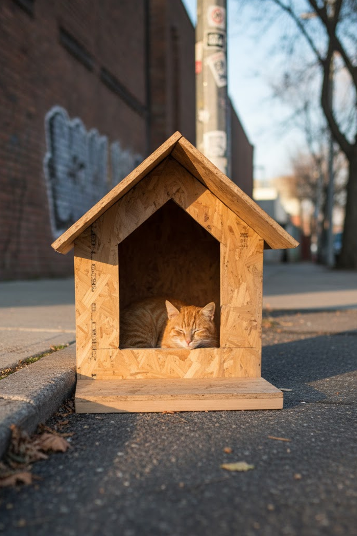 Reyo Kedi Evi Dış Ortam Uygun Ahşap Kedi Evi OSB 45x40x40 cm MLD0CAT20
