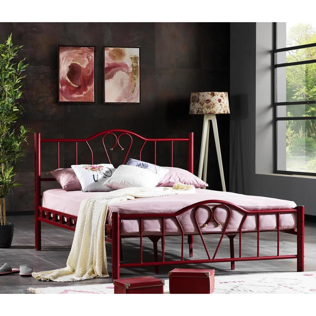Reyo Orkide Çift Kişilik Ferforje  Bordo Metal Karyola 160x200