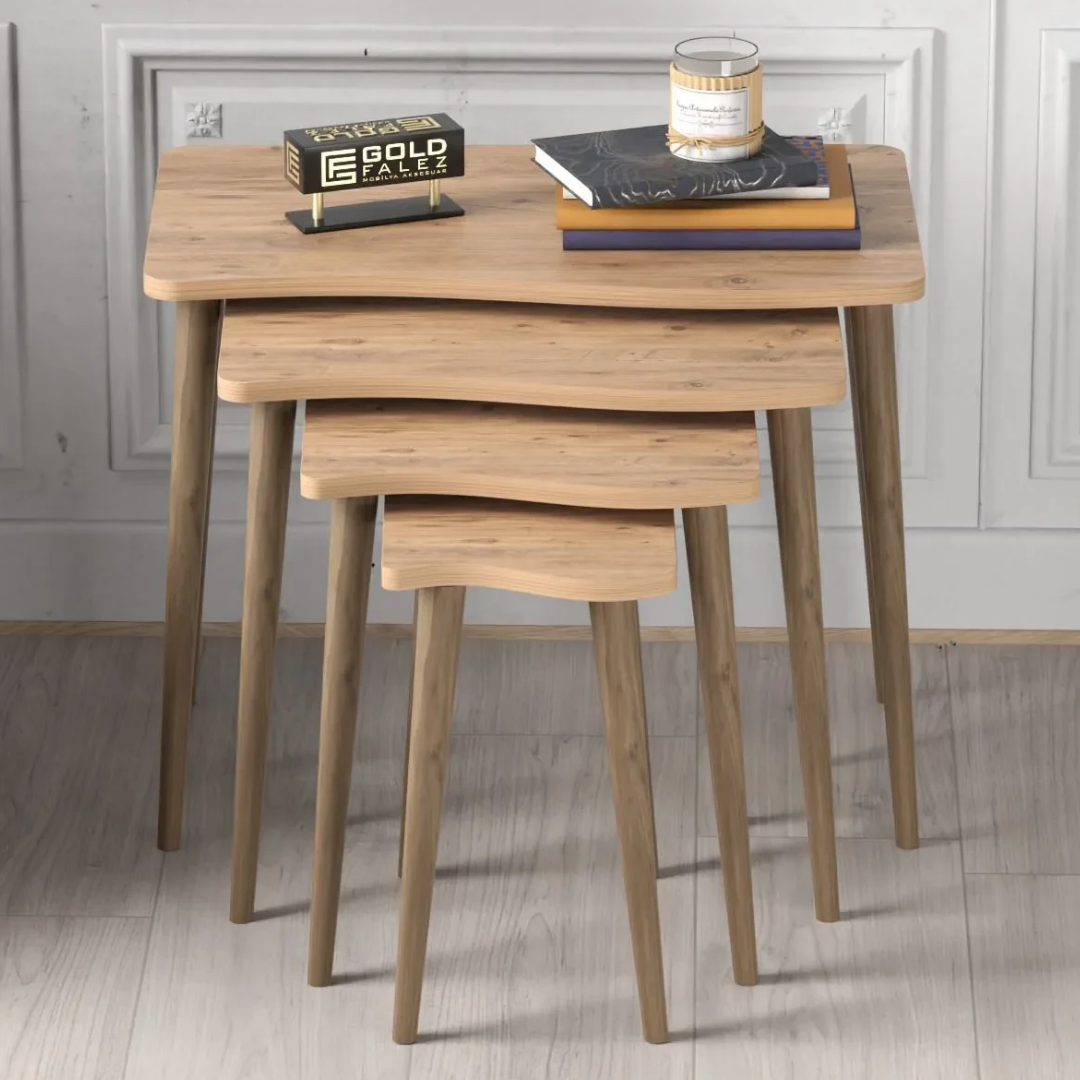 Gold Falez Zigon Sehpa Ahşap 4'lü Kare Atlantik Çam