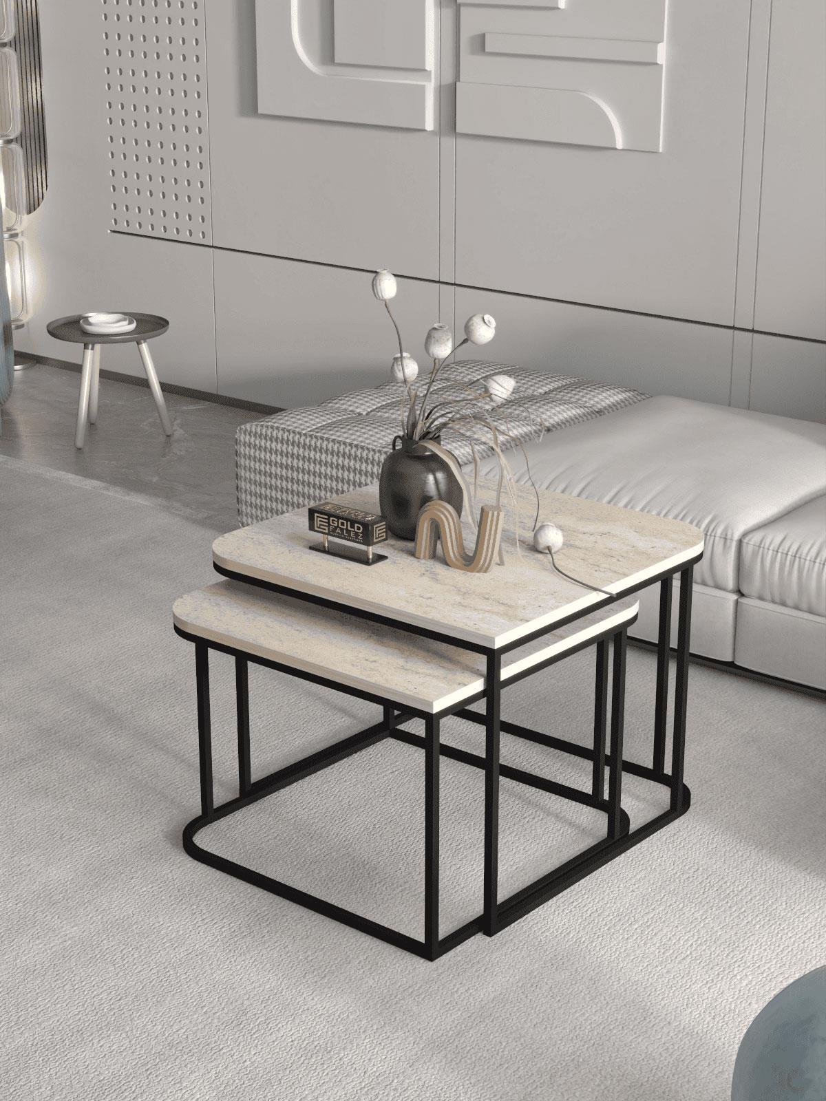 Reyo Falez-9280 Damla İkili Orta Sehpa Traverten