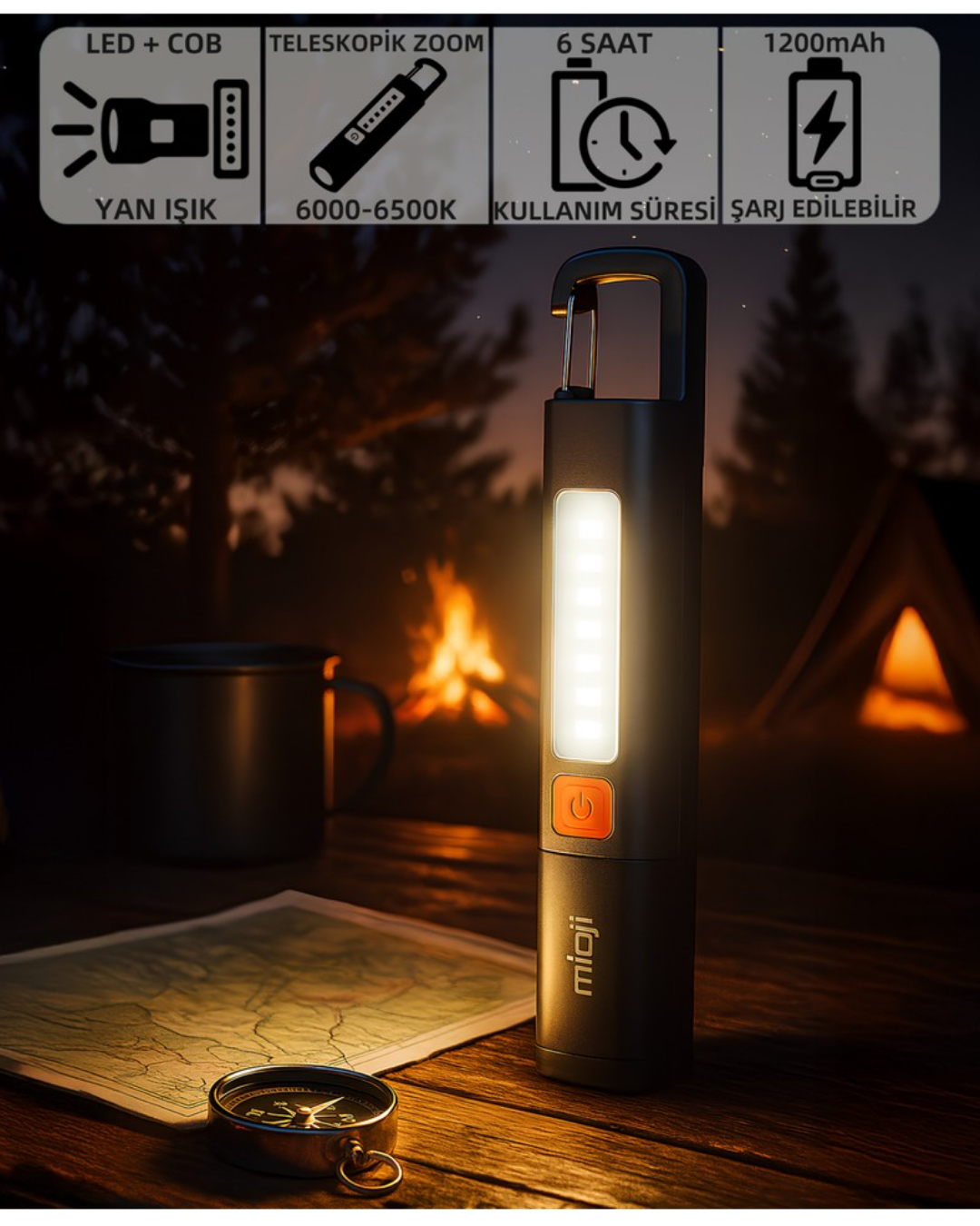 Mioji Mio LTT1 LED+COB Şarj Edilebilir Kamp Lambası El Feneri