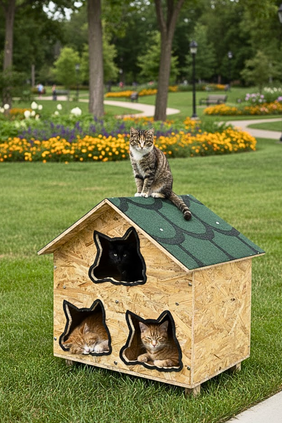 Melada Kedi Evi Dış Ortam Uygun Ahşap Kedi Evi OSB 58x58x40 cm MLD0CAT28