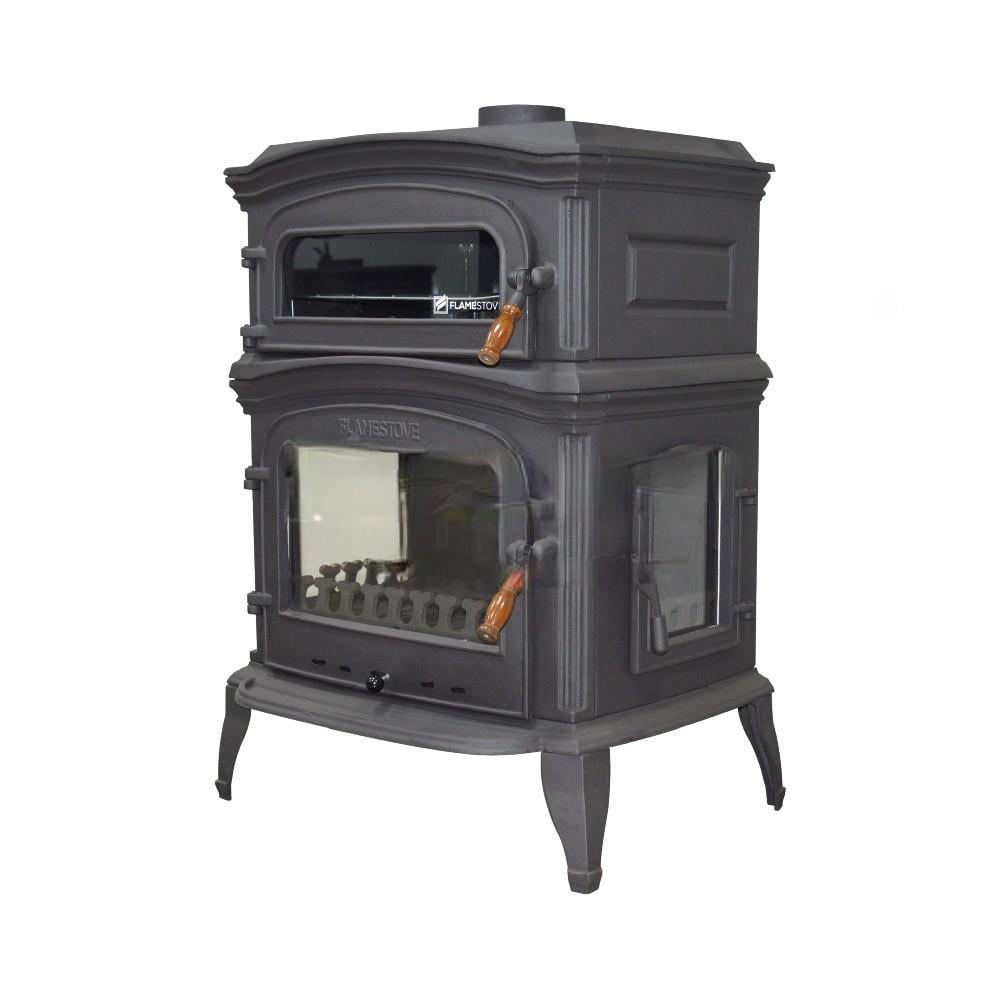 Flamestove Altara Lux Premium Üç Cam Çift Kapaklı Fırınlı Döküm Şömine Soba