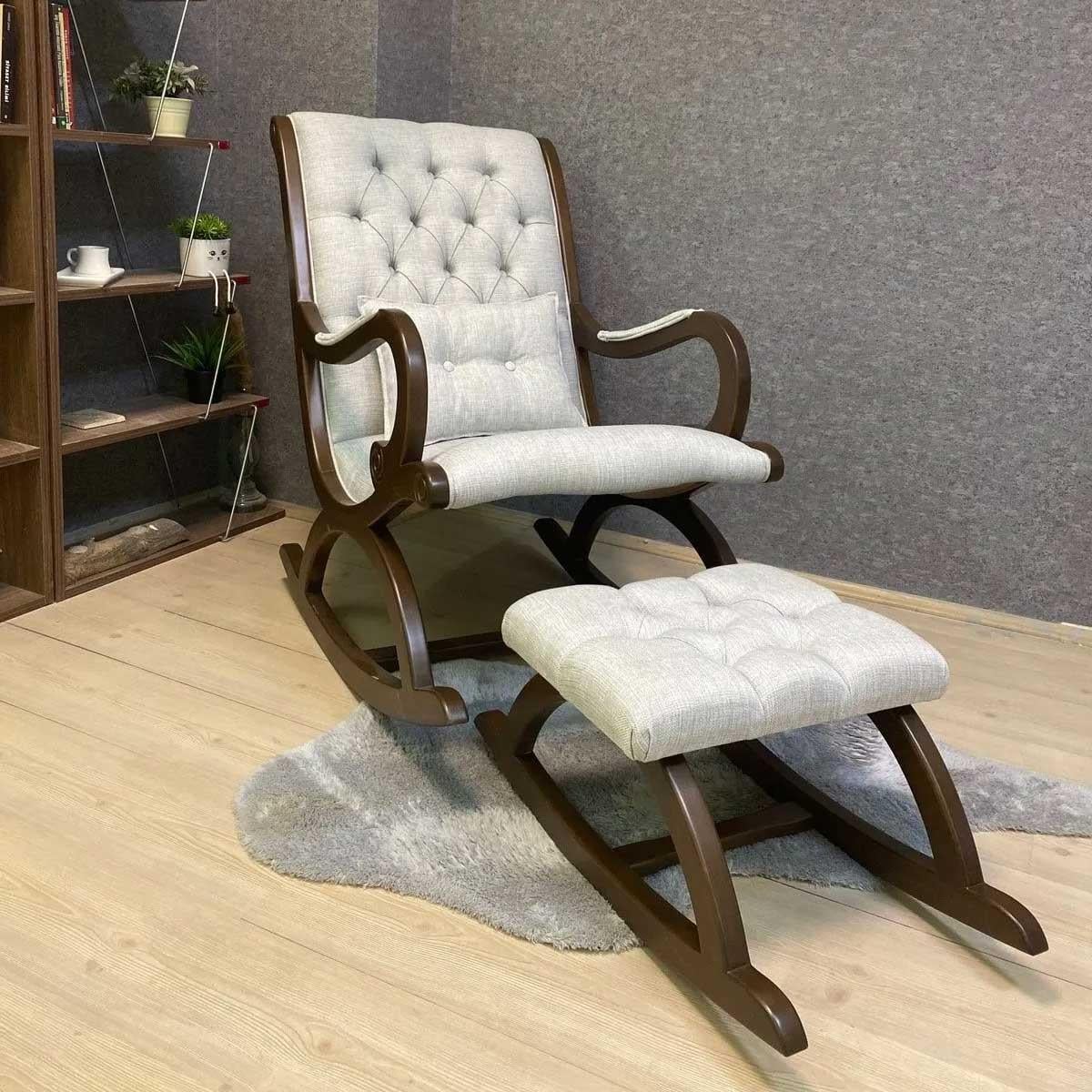 Asedia Rustik Puflu Ceviz Taş Rengi Sallanan Sandalye