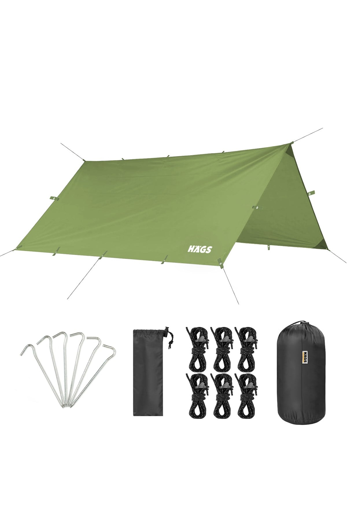 Haegs Tarp Gölgelik Tente, Taşınabilir Örtü Branda Çok İşlevli Outdoor Açık Hava Kamp Seyahat Tente Branda Güneşlik Karavan Tente Yan Çadır Gölgelik - 300x300 cm - Yeşil