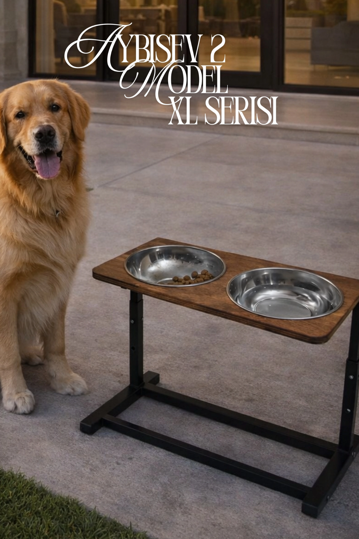 Reyo OK-AY Store Aybisev 2 Model XL Büyük Irk Köpekler İçin Yüksekliği Ayarlanabilir Mama Su Standı Ceviz