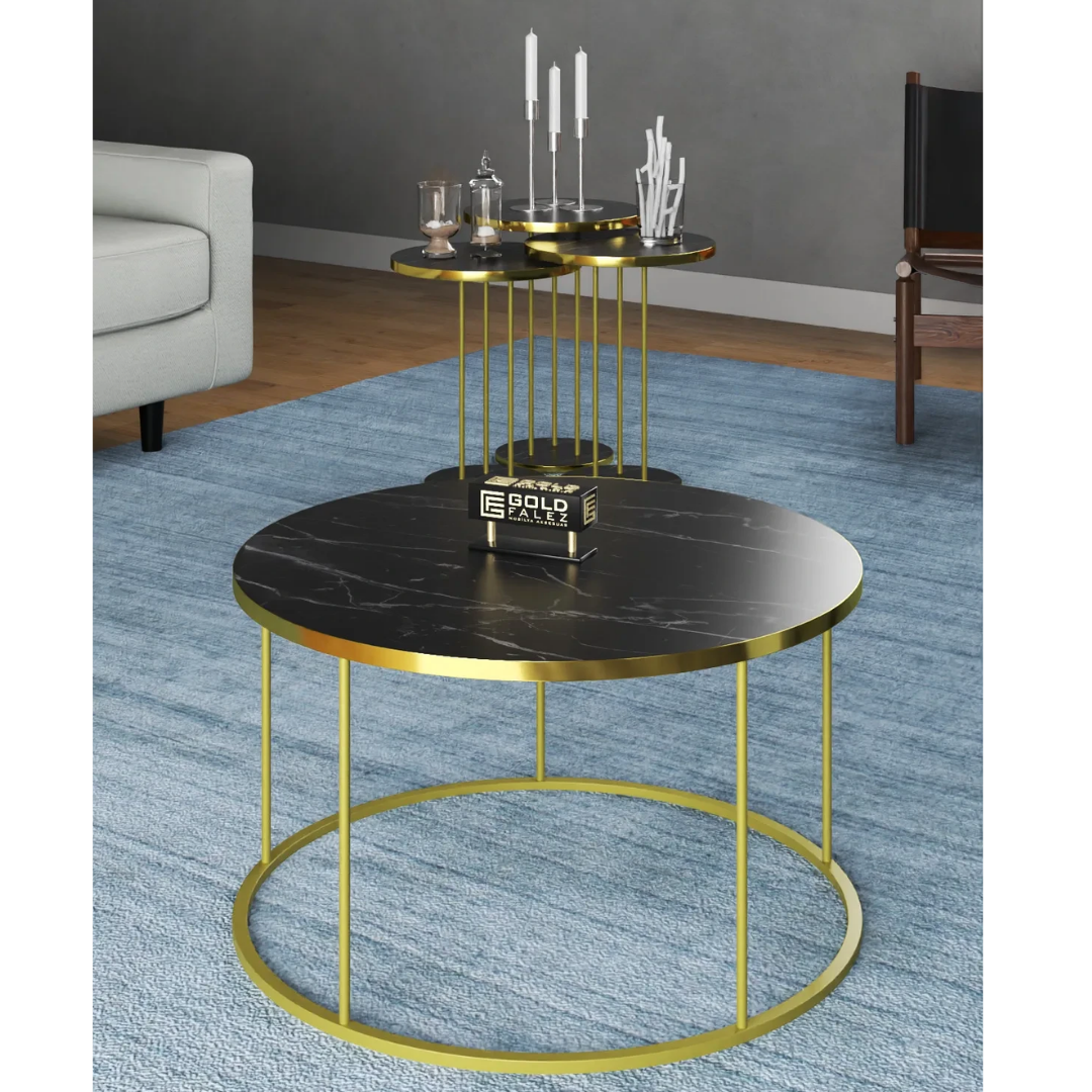 Gold Falez Orta Sehpa ve Zigon Sehpa Terra Set Altın Bendir