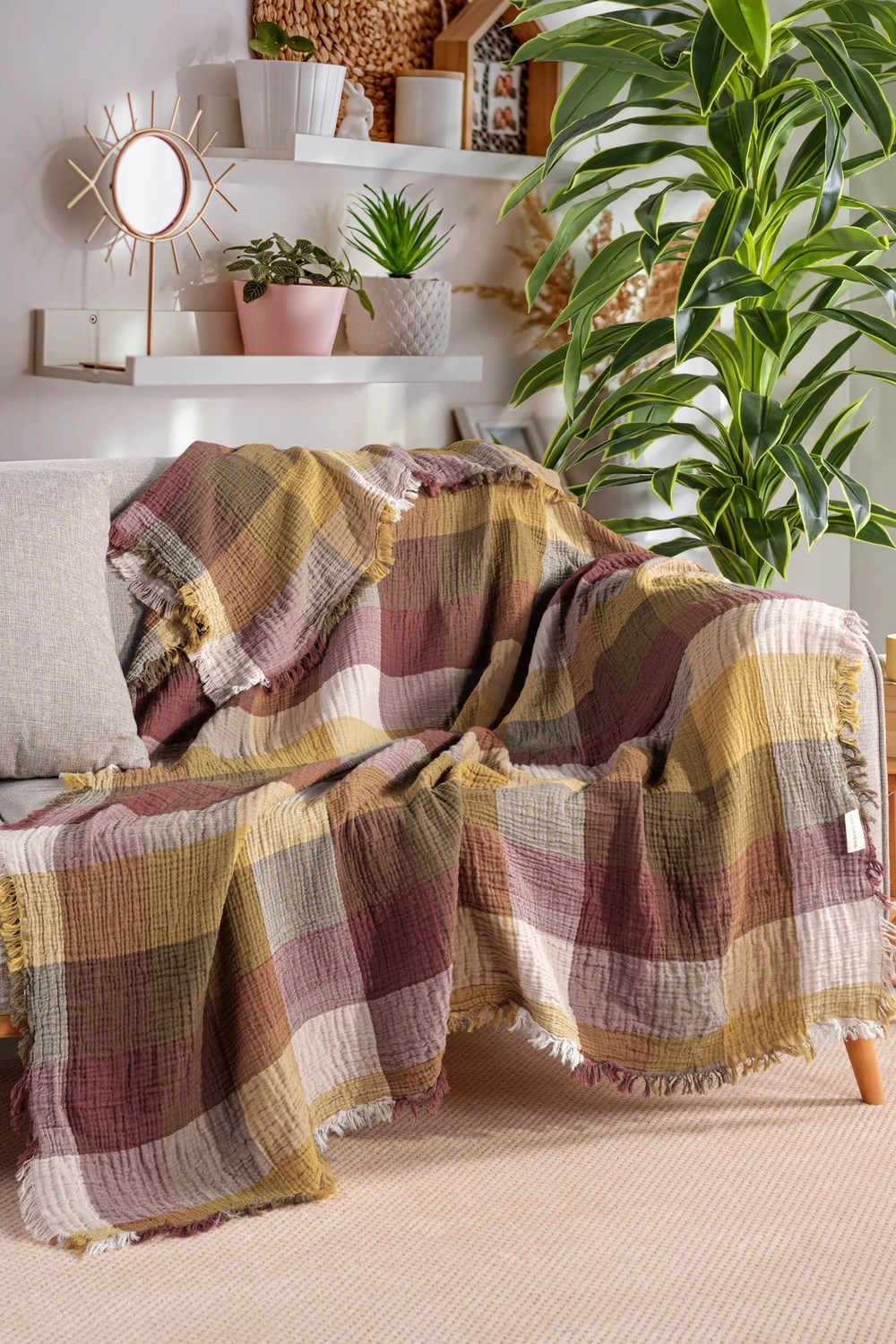 Mylasa Home %100 Pamuk Ekose Desenli Çok Amaçlı Koltuk Şalı 130 x 170 (Kırlentsiz)