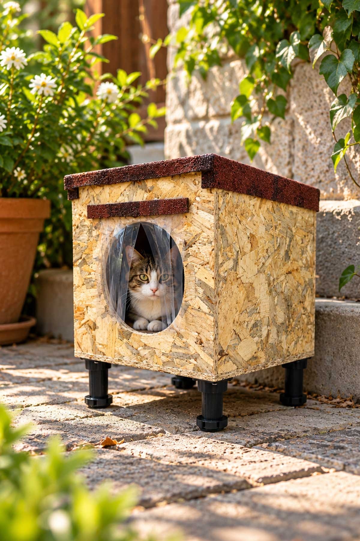 Msay Şıngıl Çatılı Küçük Boy Kedi Barınağı 30x36x30 cm Sokak Kedileri İçin Kedi Barınağı, Kedi Kulübesi Monteli Teslimat