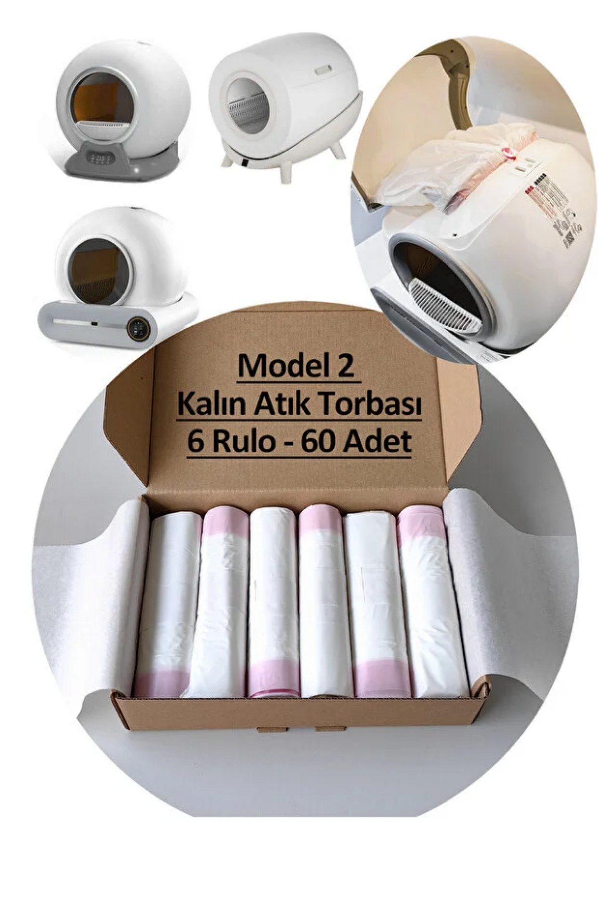 Reyo Otomatik Kedi Tuvaleti Atık Torbası – Büzgülü Kedi Tuvaleti Poşeti 6 Rulo 60 Adet (Model 2)