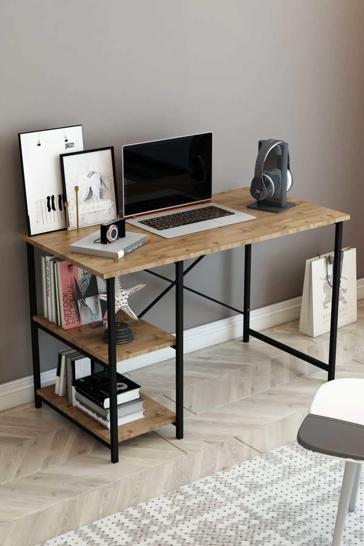 Reyo Falez 2 Raflı Çalışma Masası 60x120 - Bilgisayar Ofis Ders Masası Ceviz