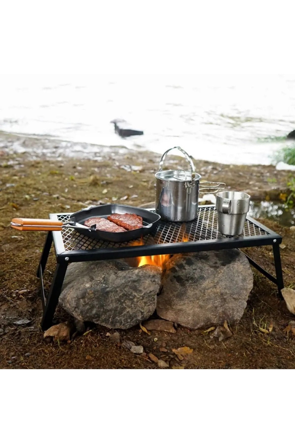 Madfox Portatif Katlanır Kamp Piknik Mangal Ateş Üstü Ayaklı Demir Izgara