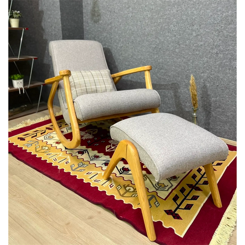 Asedia Ekol Naturel Taş Gri Ahşap Sallanan Sandalye Dinlenme Emzirme Baba Tv Okuma Uzanma Koltuğu Berjer ESS