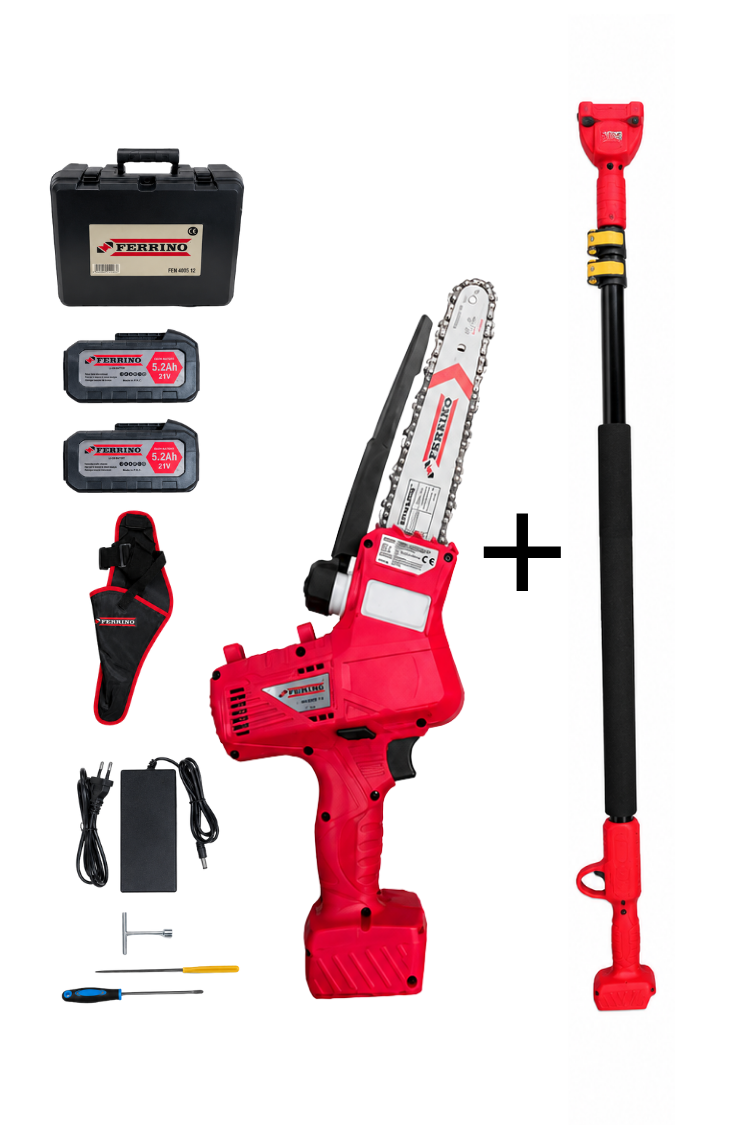 Ferrino KHB-12 21V 5.2Ah Çift Akülü Dal Budama Testeresi + 6 Metre Teleskopik Uzatma Aparatı