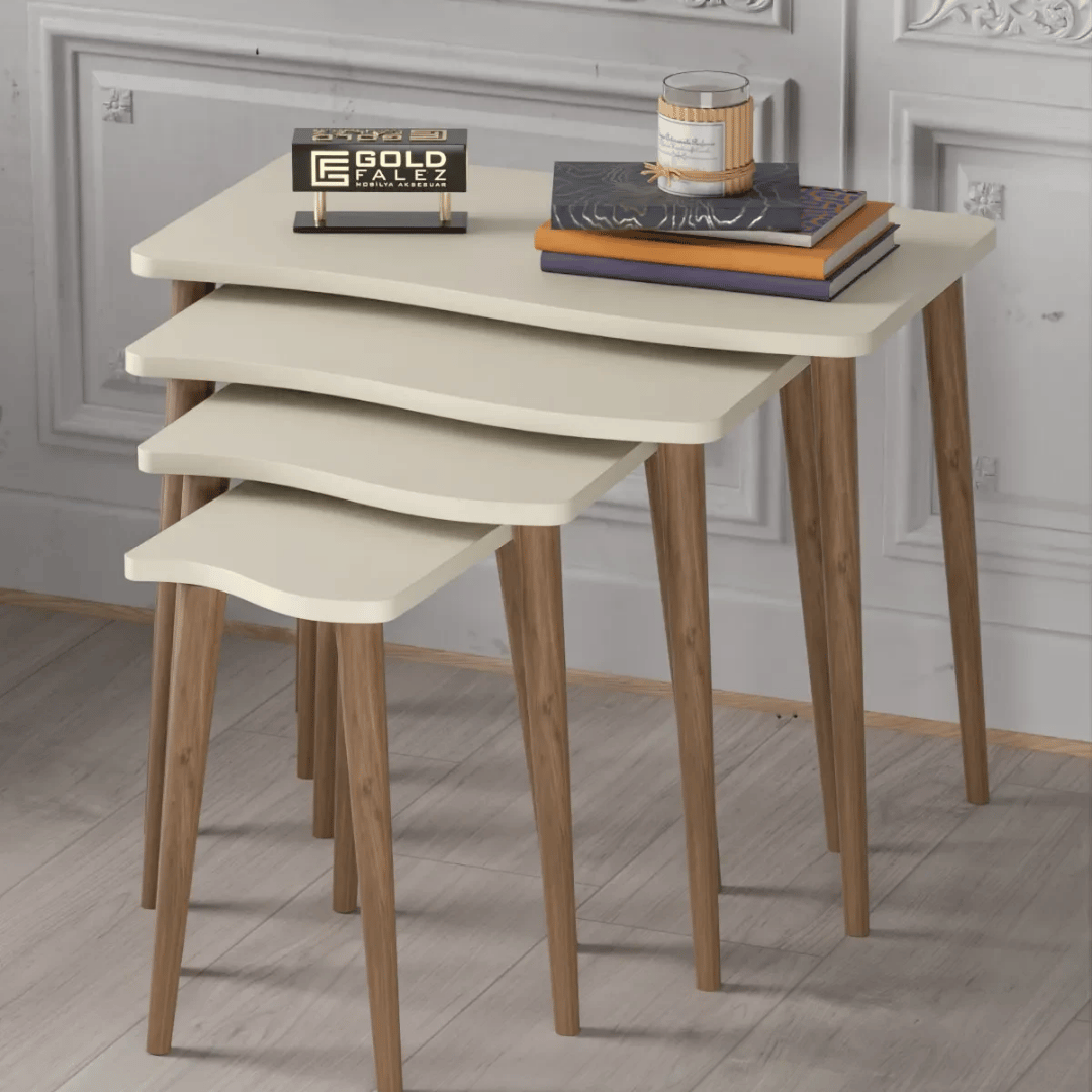 Reyo Zigon Sehpa Ahşap 4'lü Kare Krem - OUTLET 3