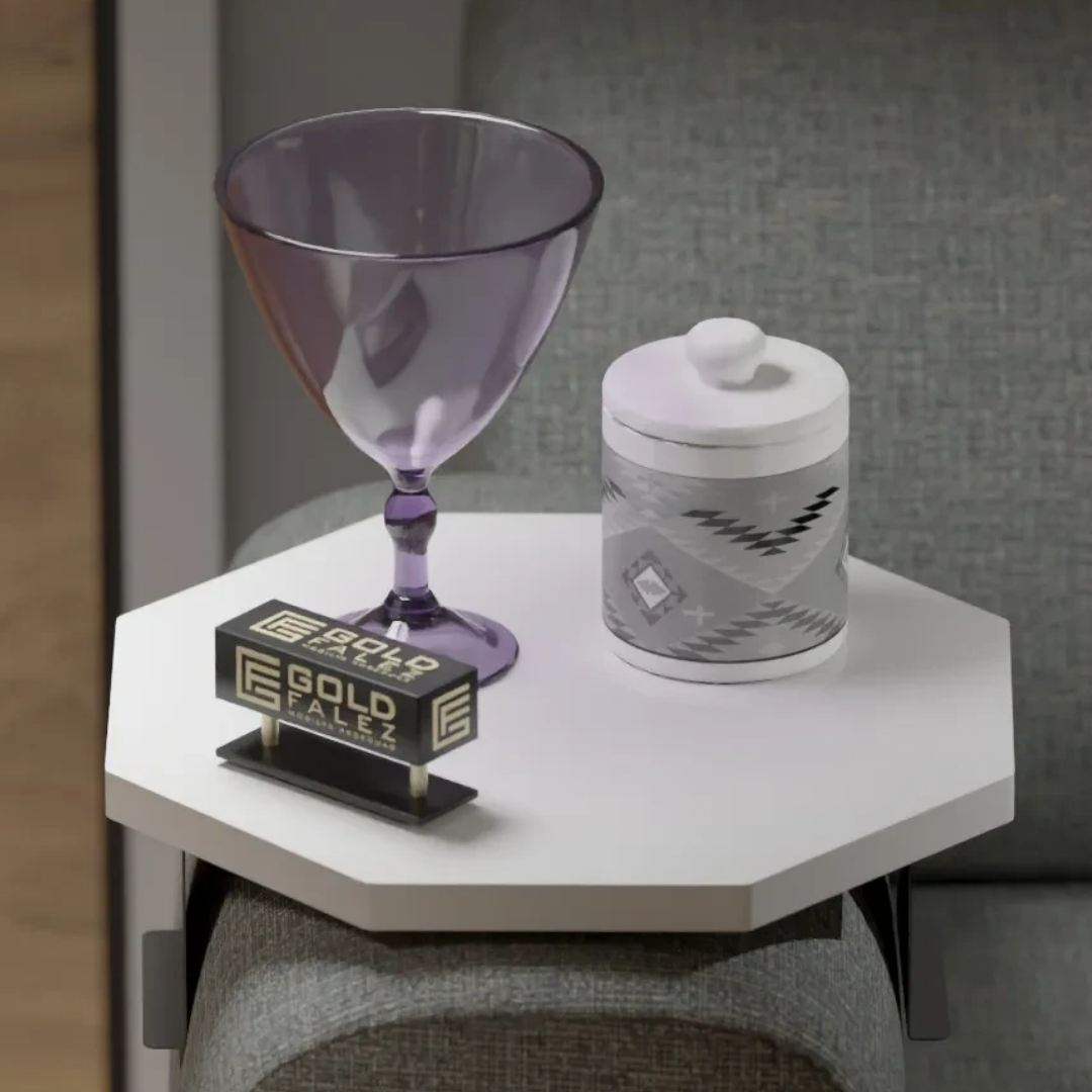 Gold Falez Dekoratif Yan Sehpa Sekizgen Beyaz