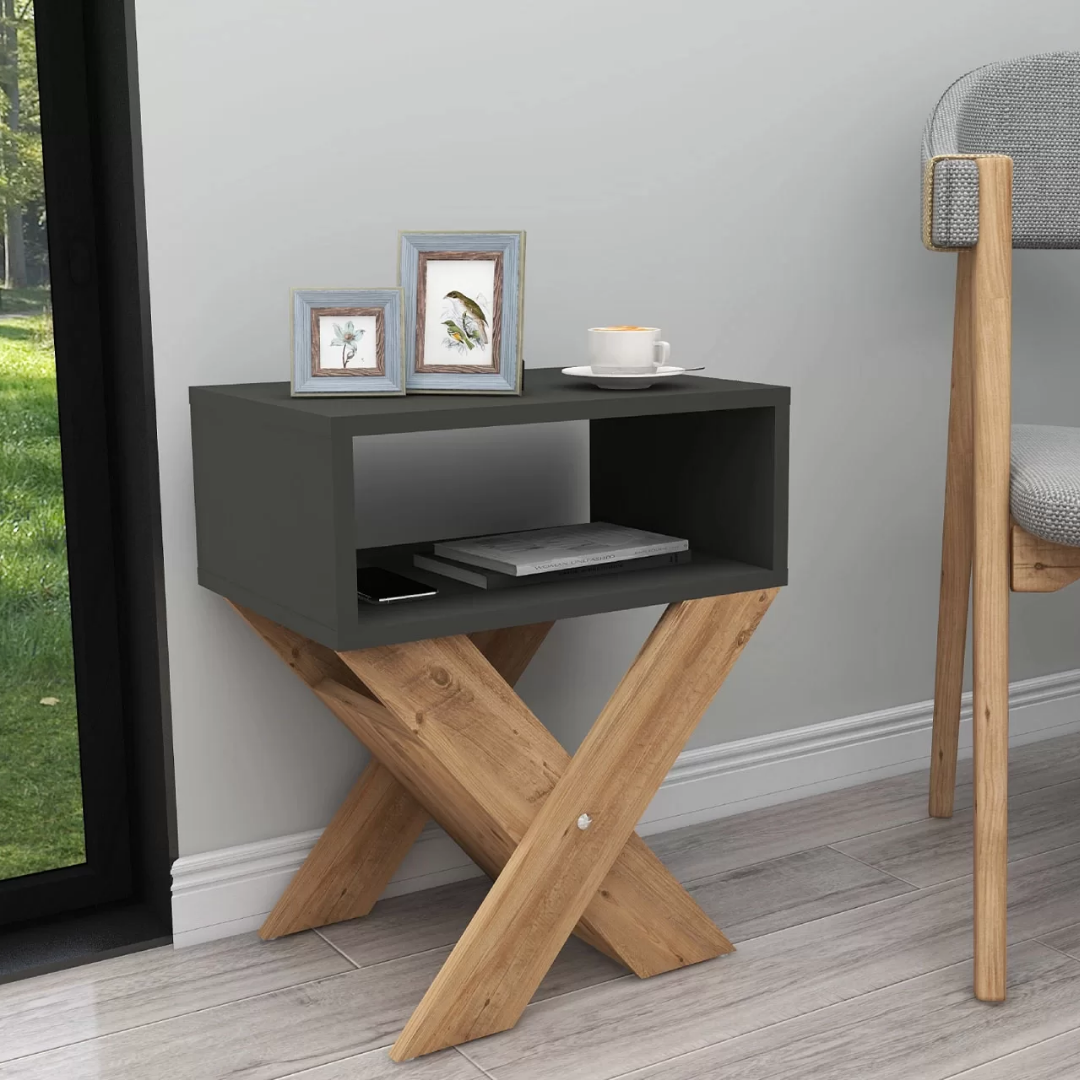 Enda Home X Ayaklı Dergilikli Komodin Kahve Sehpası Antrasit-Atlantik Çam