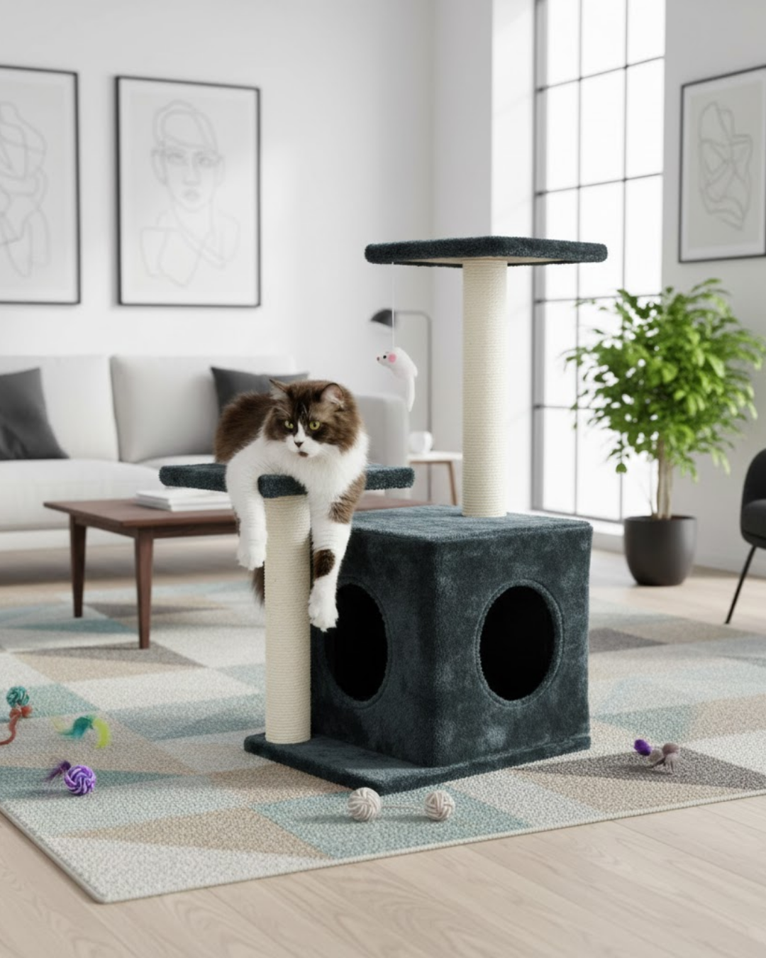 Reyo Pet Çift Stepli Yuvalı Kedi Tırmalaması Antrasit