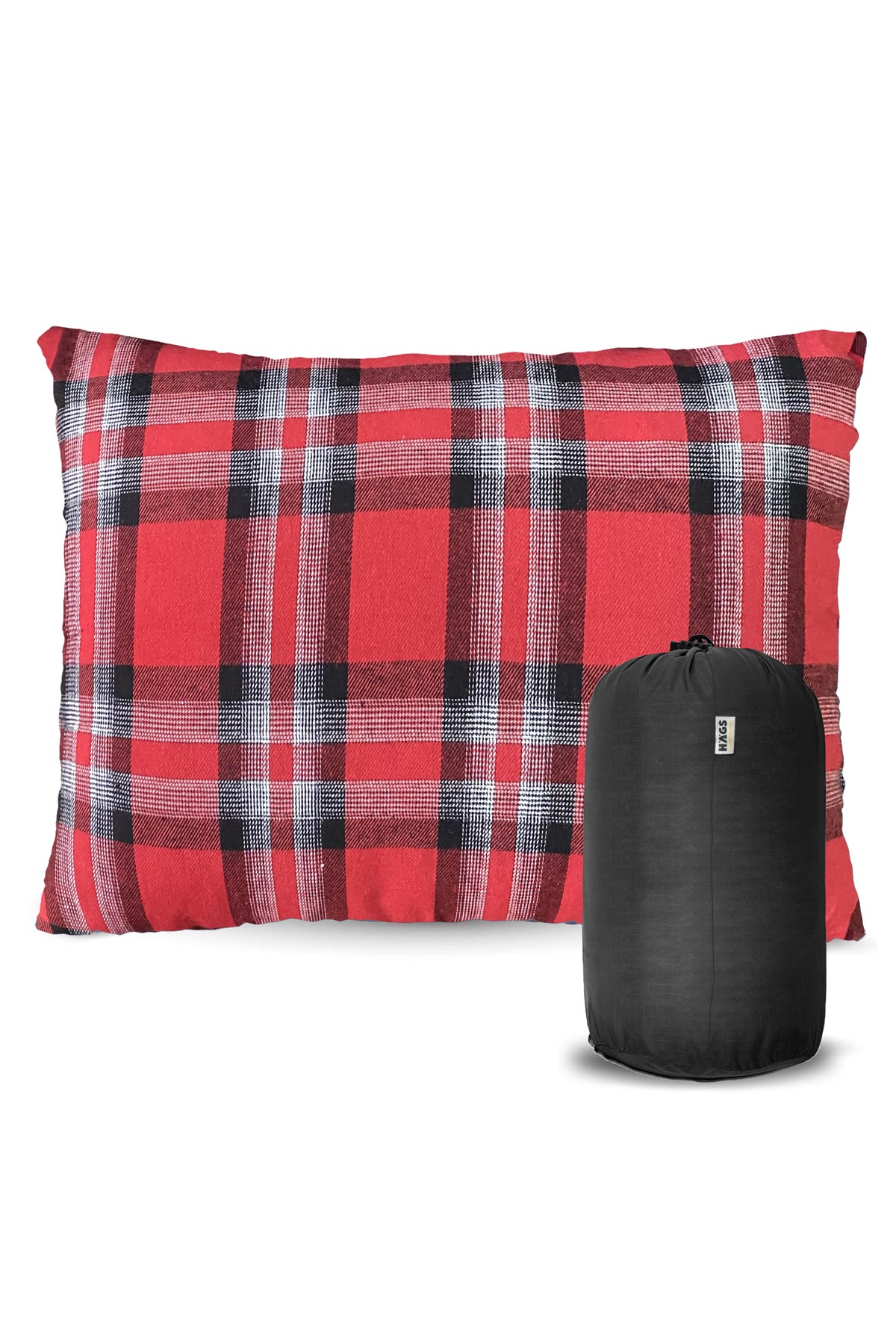 Haegs Kamp Yastığı, Seyahat Yastığı, Silikon Elyaf Dolgulu Hafif Küçük Yastık, Orta Sertlikte, Nefes Alabilir Kılıf, Kamp, Uçak ve Araba İçin İdeal 30x45cm Flanel Kırmızı