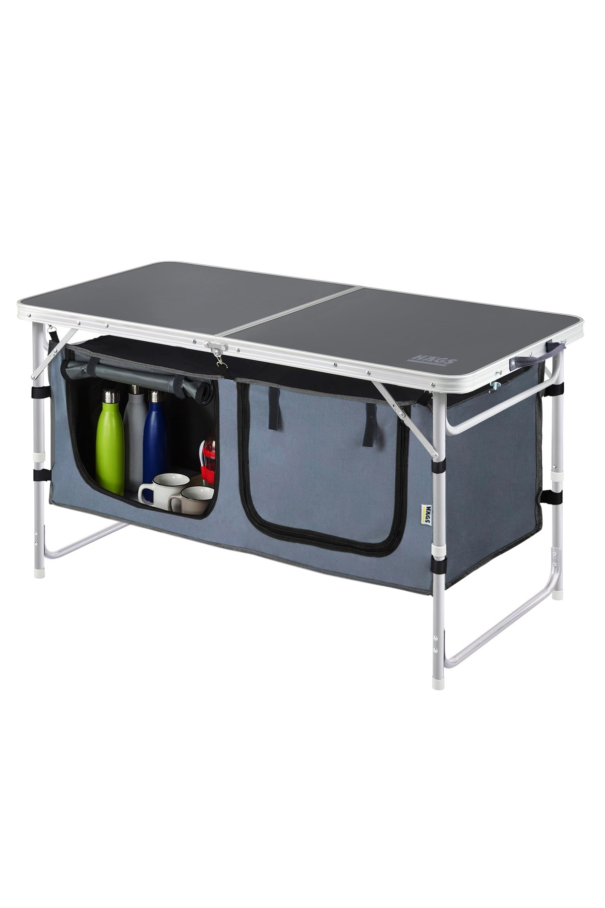 Haegs Saklama Dolaplı Kamp Masası, Outdoor Kamp Mutfağı, Kamp Dolabı, Katlanabilir Kamp Piknik Masası, Seyahat Mutfağı, Mutfak Dolabı, Depolama bölmeli, Dış Mekan Mutfağı 120x60cm- Antrasit