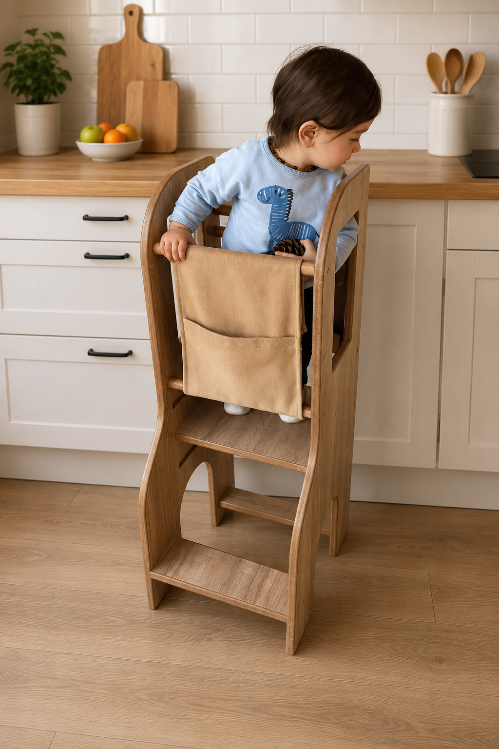 Reyo Öğrenme Kulesi, Montessori Tower, Aktivite Basamağı Yükseklik Ayarlı Naturel MDF Bej