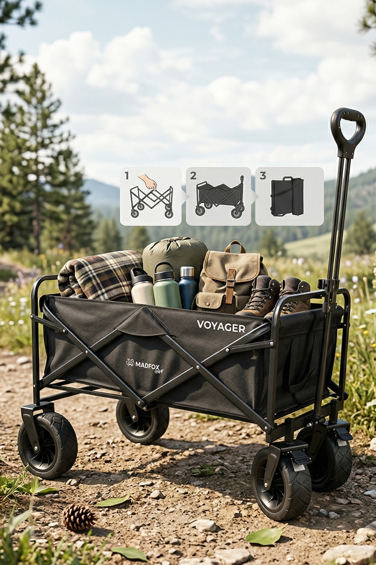 Madfox Mule-X Katlanır Çok Amaçlı Yük Taşıma Arabası Siyah