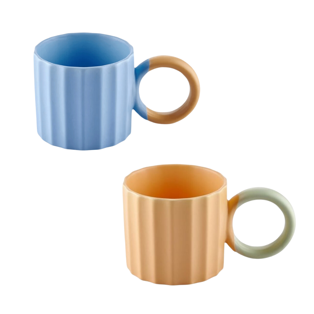 The Mia Runden Porselen Sarı Mavi 2'li Kupa 250 ml