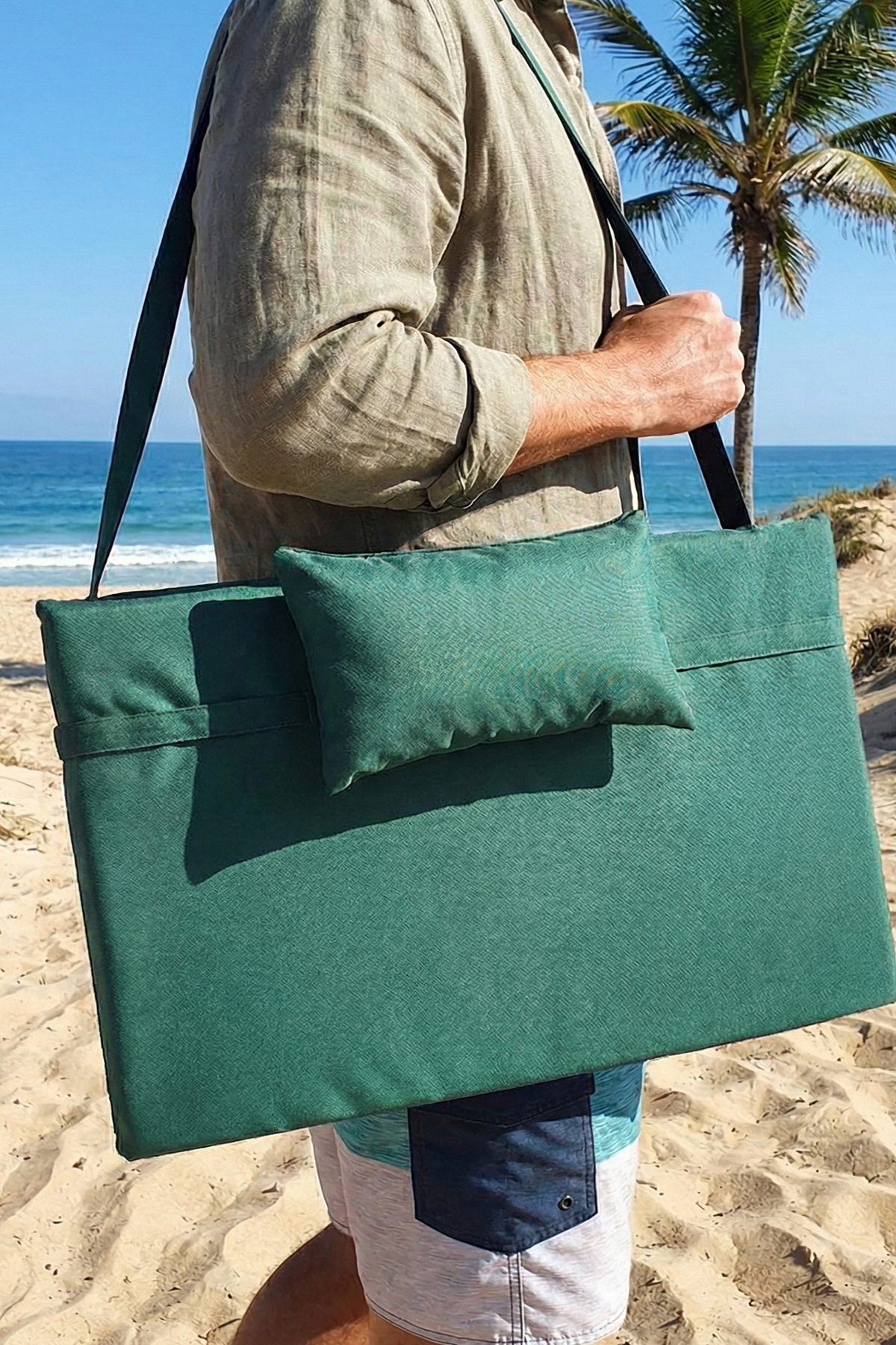 Bysay Taşınabilir Katlanır Plaj Havuz Şezlong Minderi Kamp Yatağı Minderi Haki